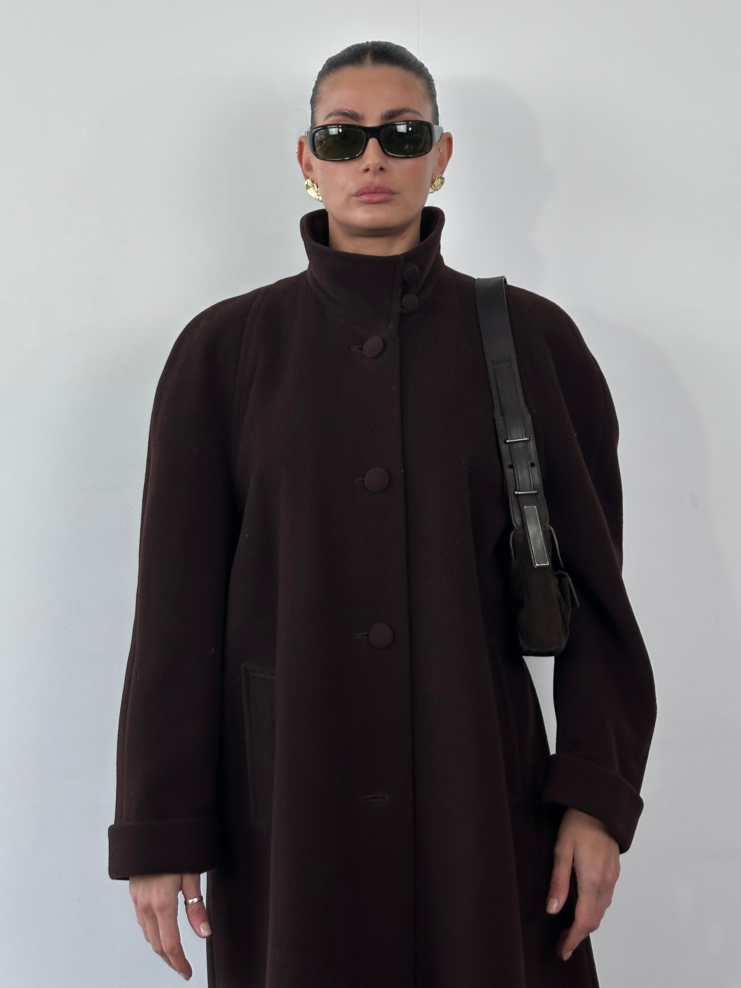 Vintage wool A-line funnel neck coat in size XL, featuring a classic design and cozy texture perfect for stylish winter wear.