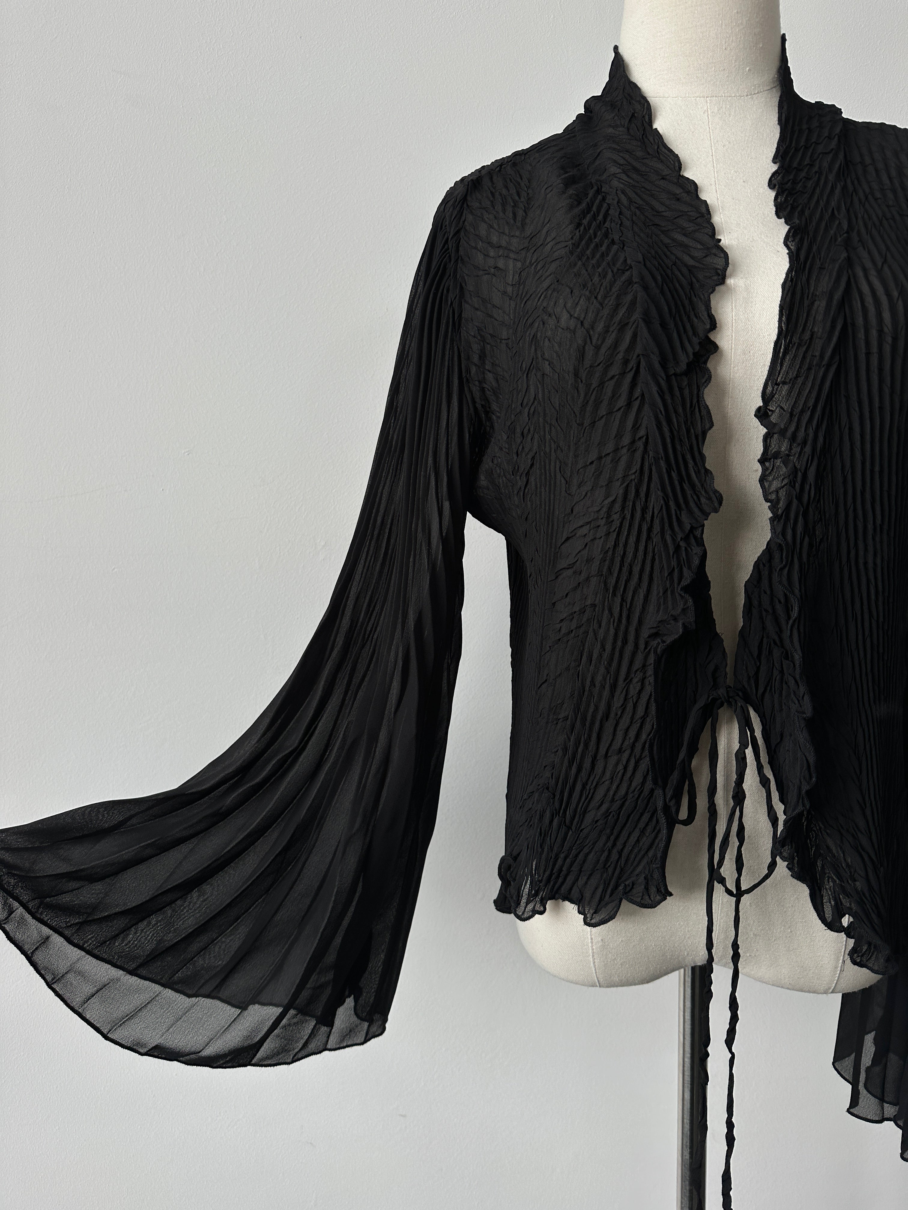 Vintage 2000s Tie Front Sheer Pleated Cardigan - M-L