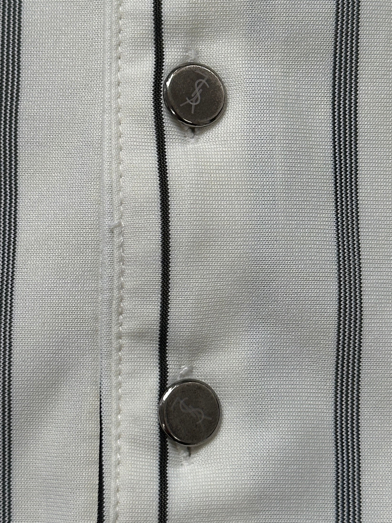 Yves Saint Laurent 1990s pure silk stripe polo shirt in size M, featuring colorful vertical stripes and a classic collar.