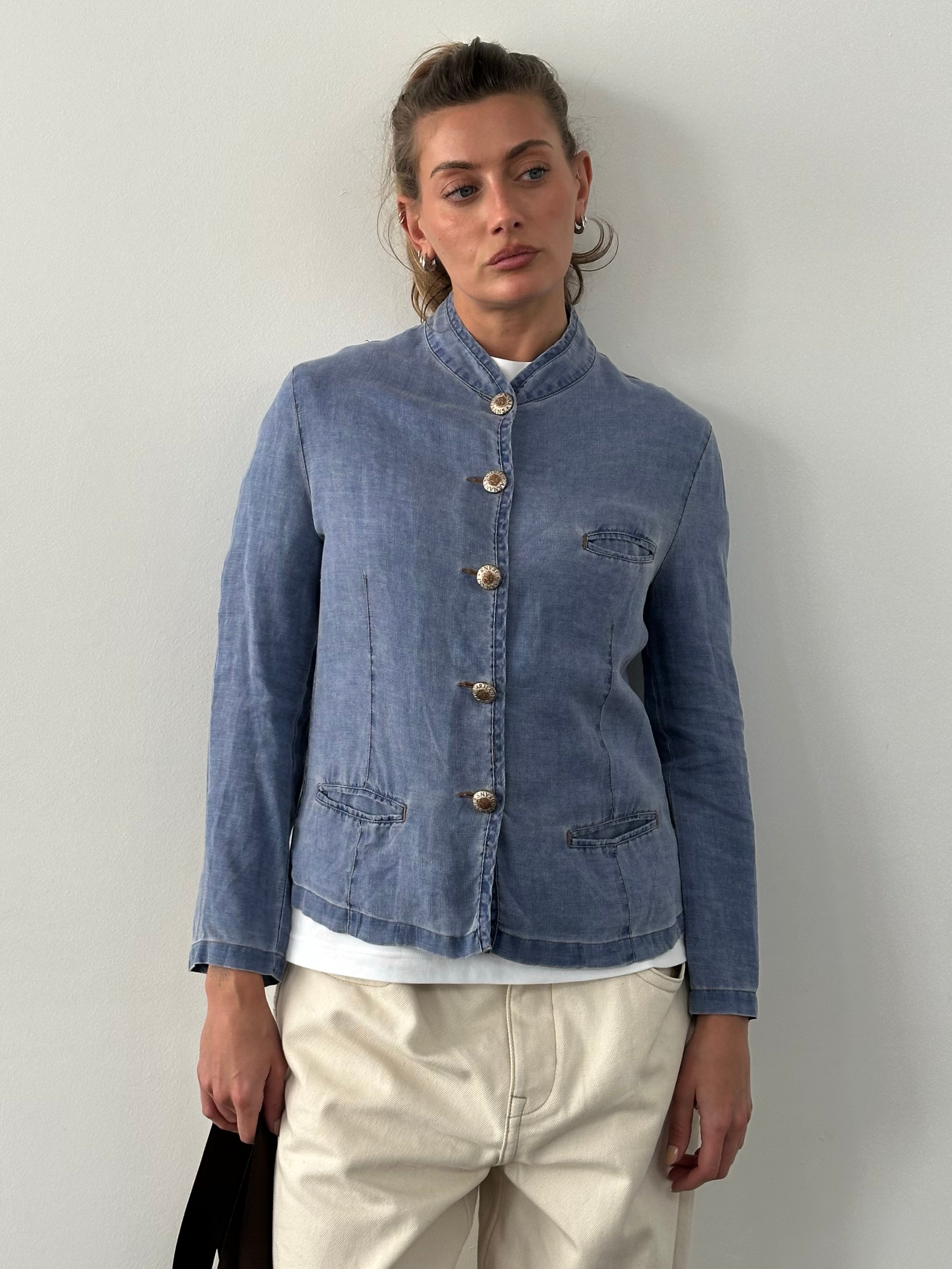 Armani Jeans 1990s Pure Linen Bespoke Button Jacket - S-M