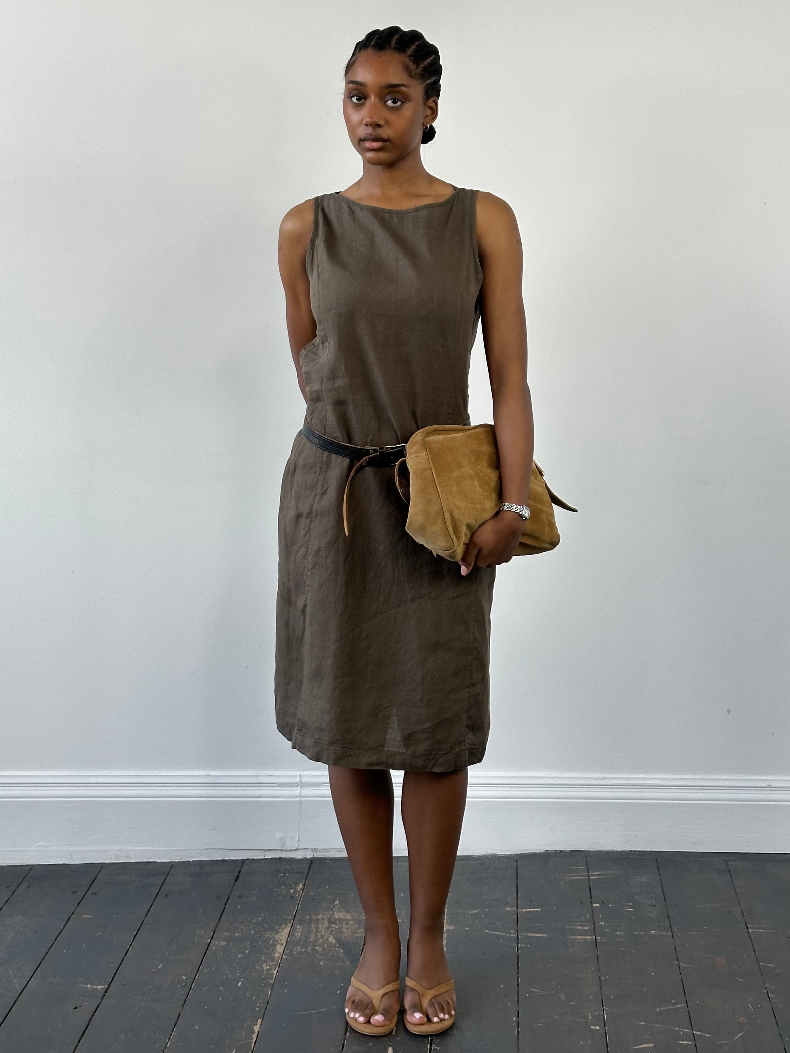 Armani Jeans 1990s Pure Linen Midi Sleeveless Dress - M - SYLK