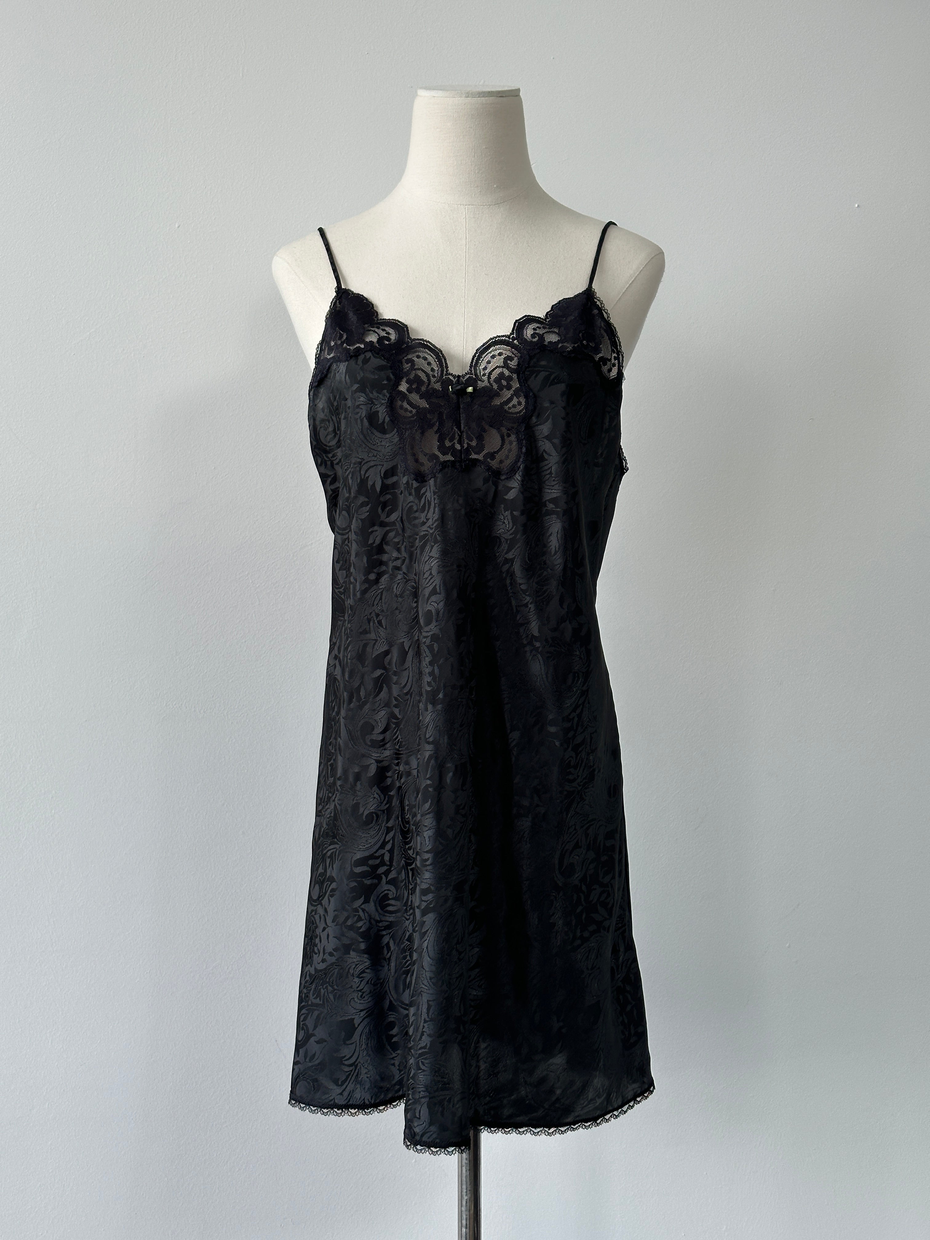 Vintage 1990s Satin Lace Floral Mini Dress - M
