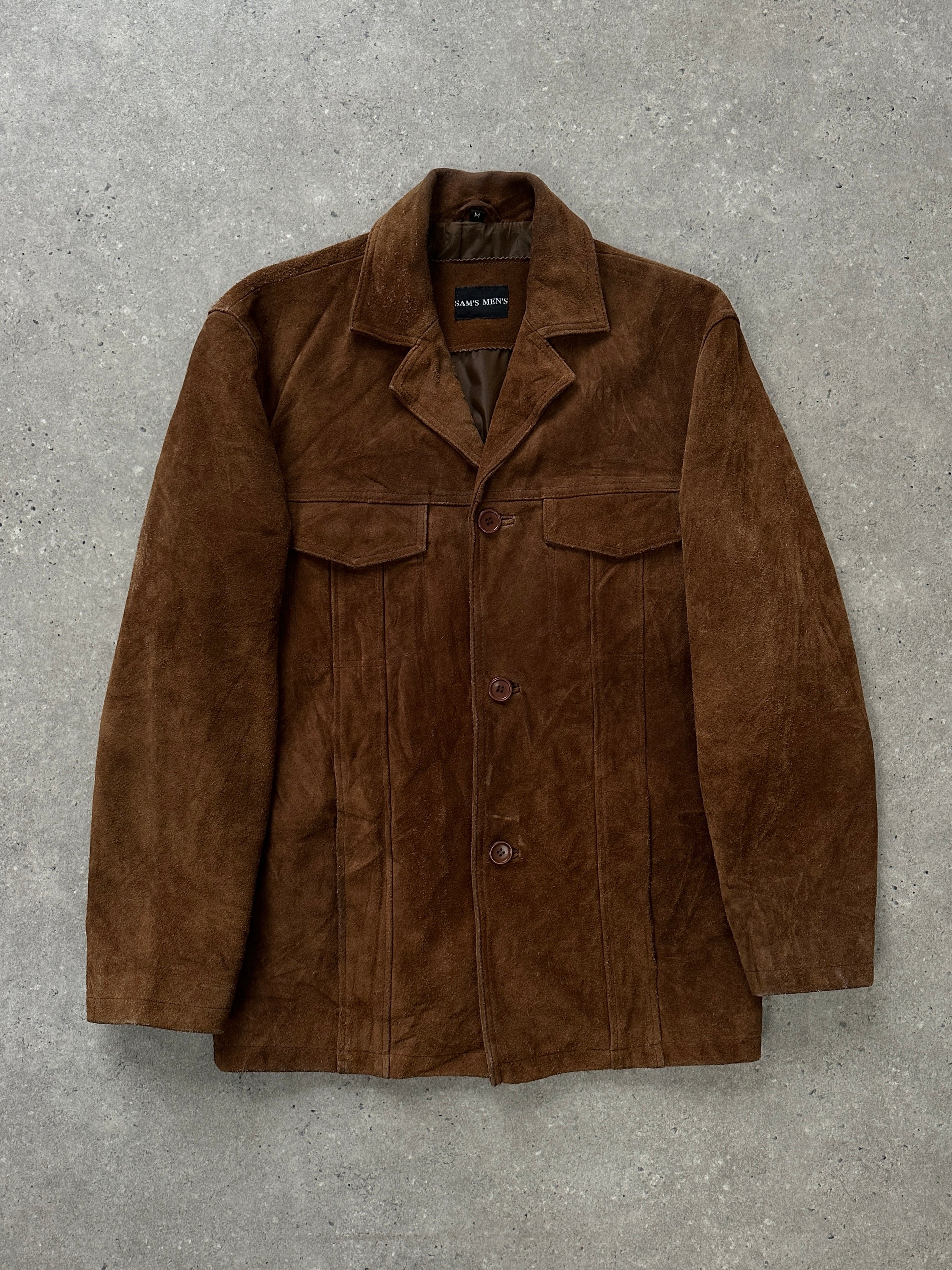 Vintage 1990s suede leather jacket in size L, stylish and classic with a soft texture and timeless design.