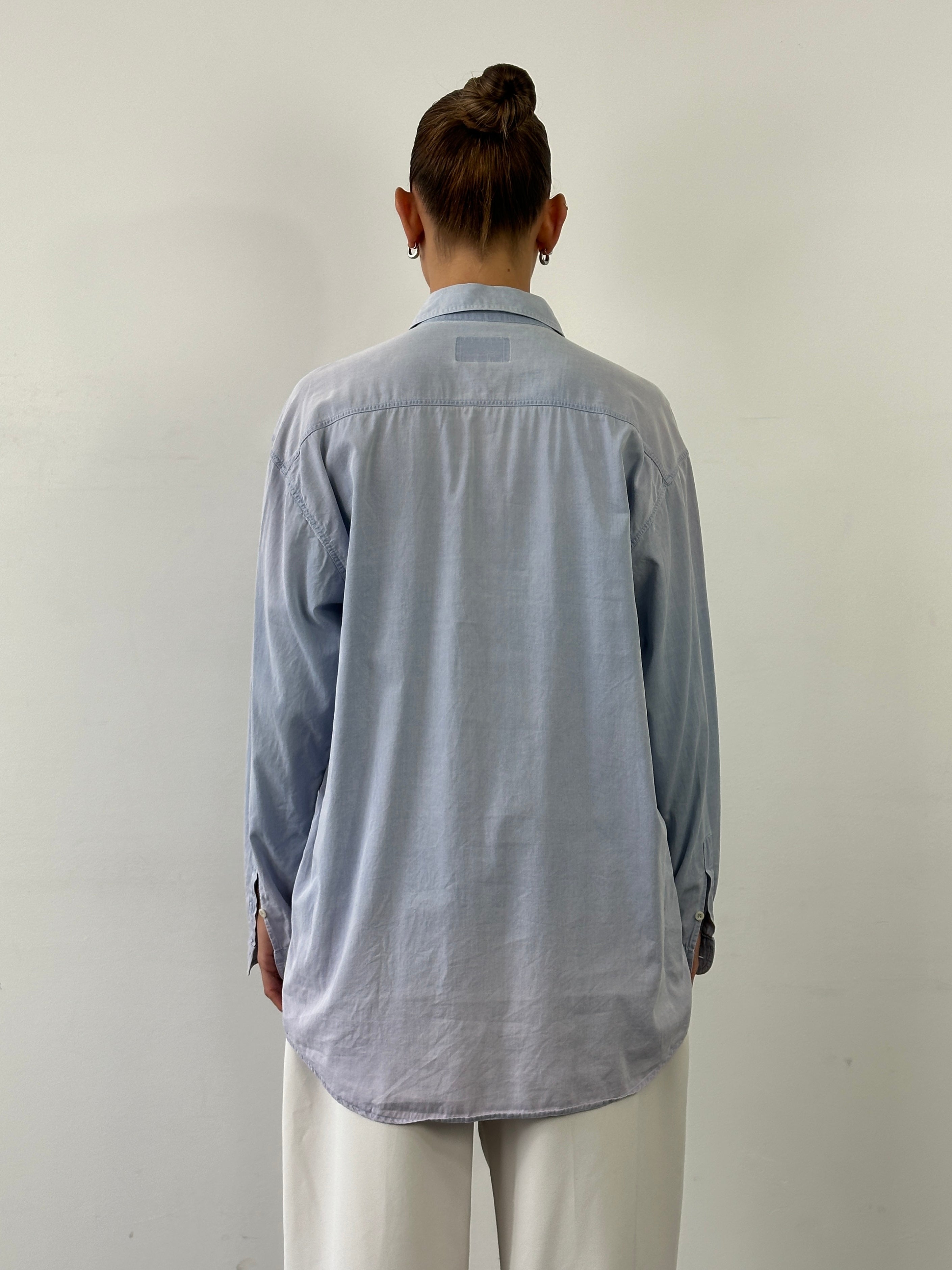 Armani Jeans faded cotton logo shirt in XL, casual men's shirt with Armani branding and distressed denim style.