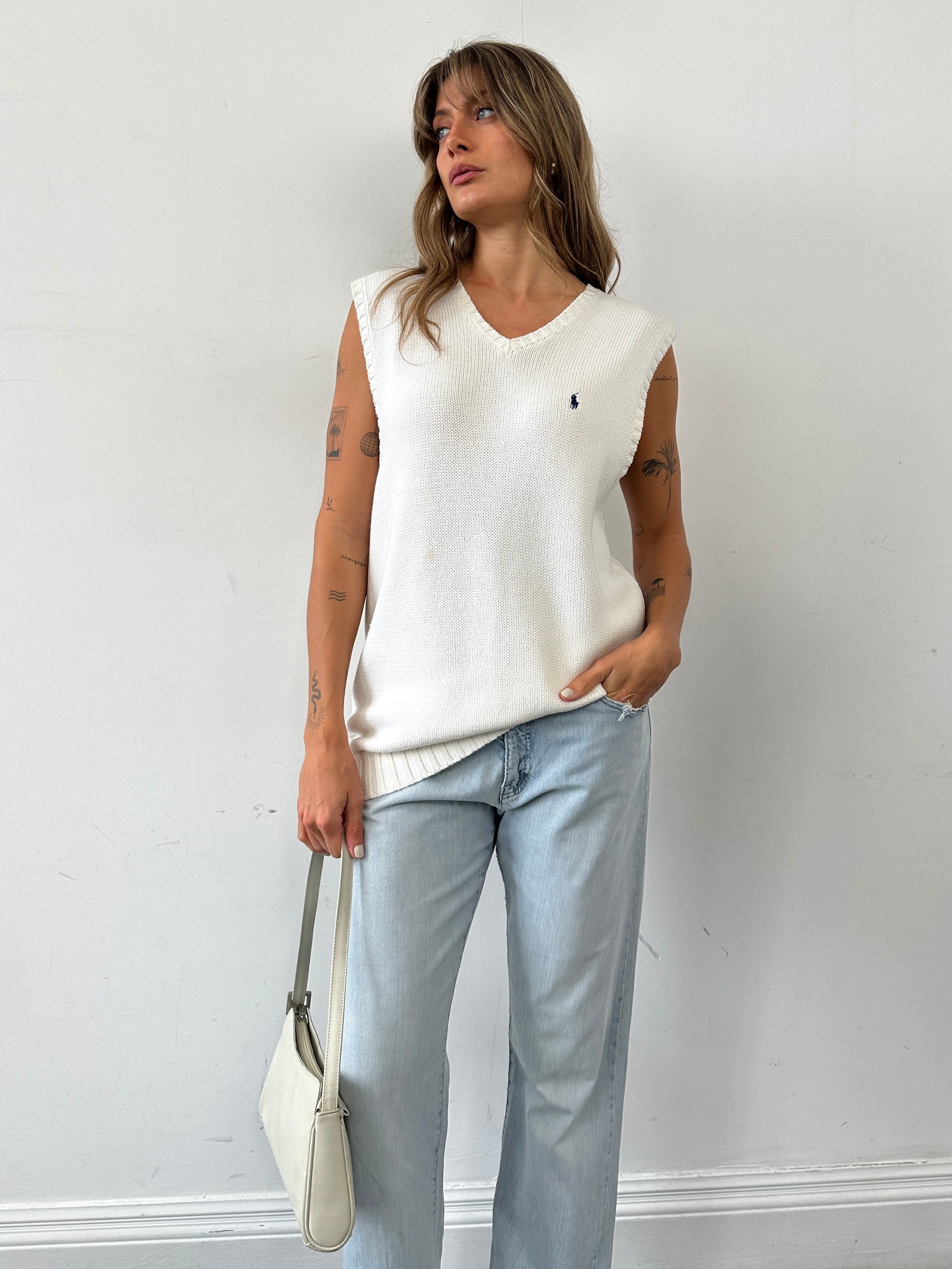 Ralph Lauren Polo pure cotton sleeveless logo vest in XL, showing the front view with Ralph Lauren branding and classic design.