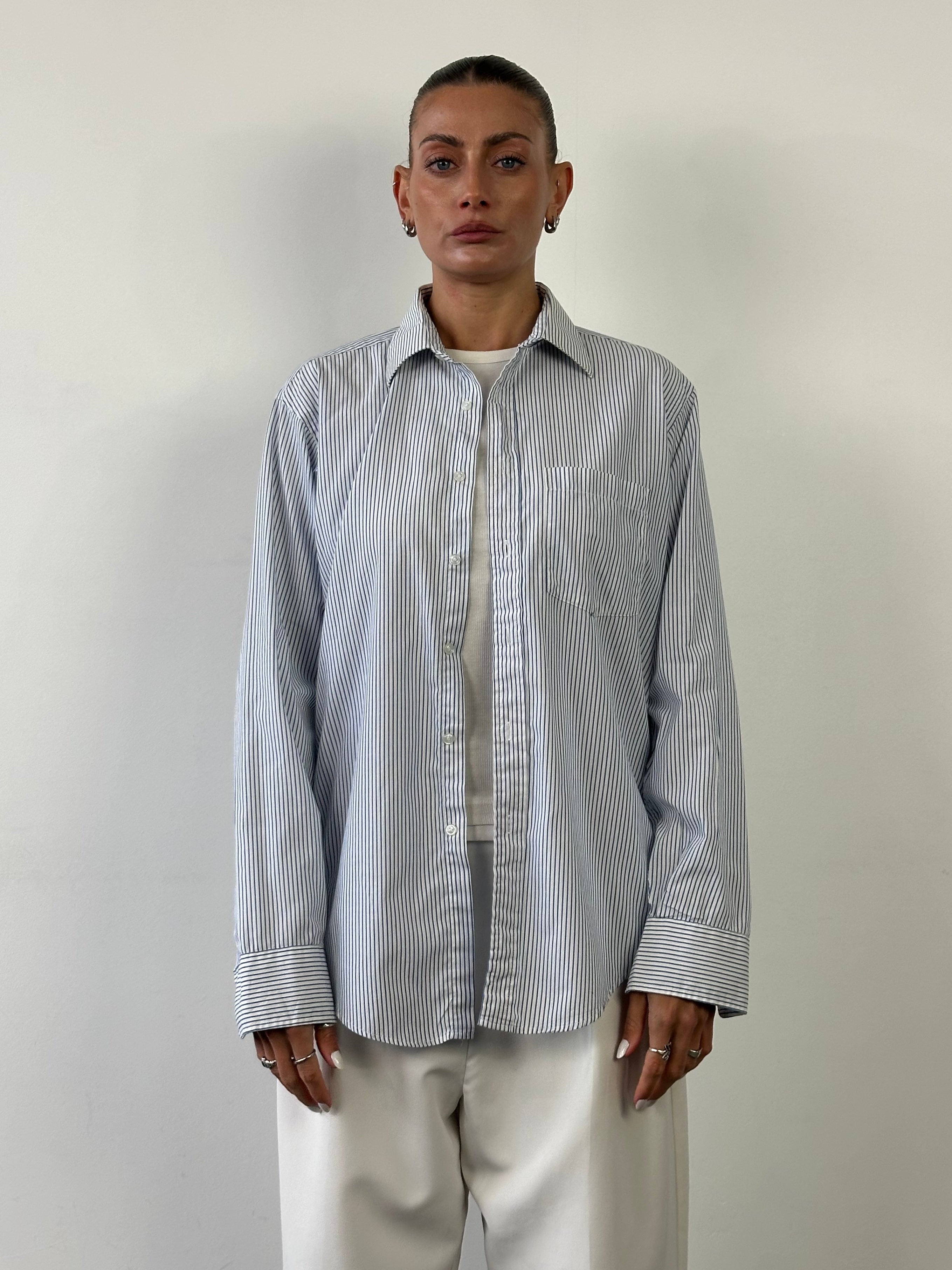 Christian Dior Monsieur striped cotton shirt in size L, featuring classic design and button-down front.