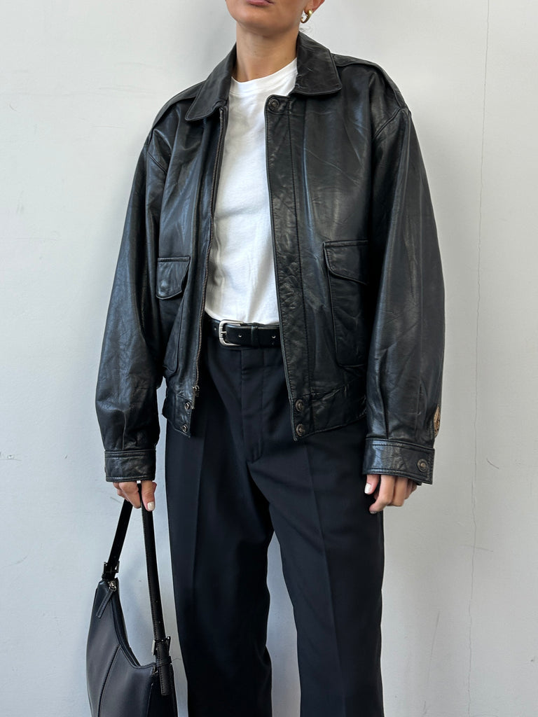 Vintage Leather Bomber Jacket - S/M - SYLK
