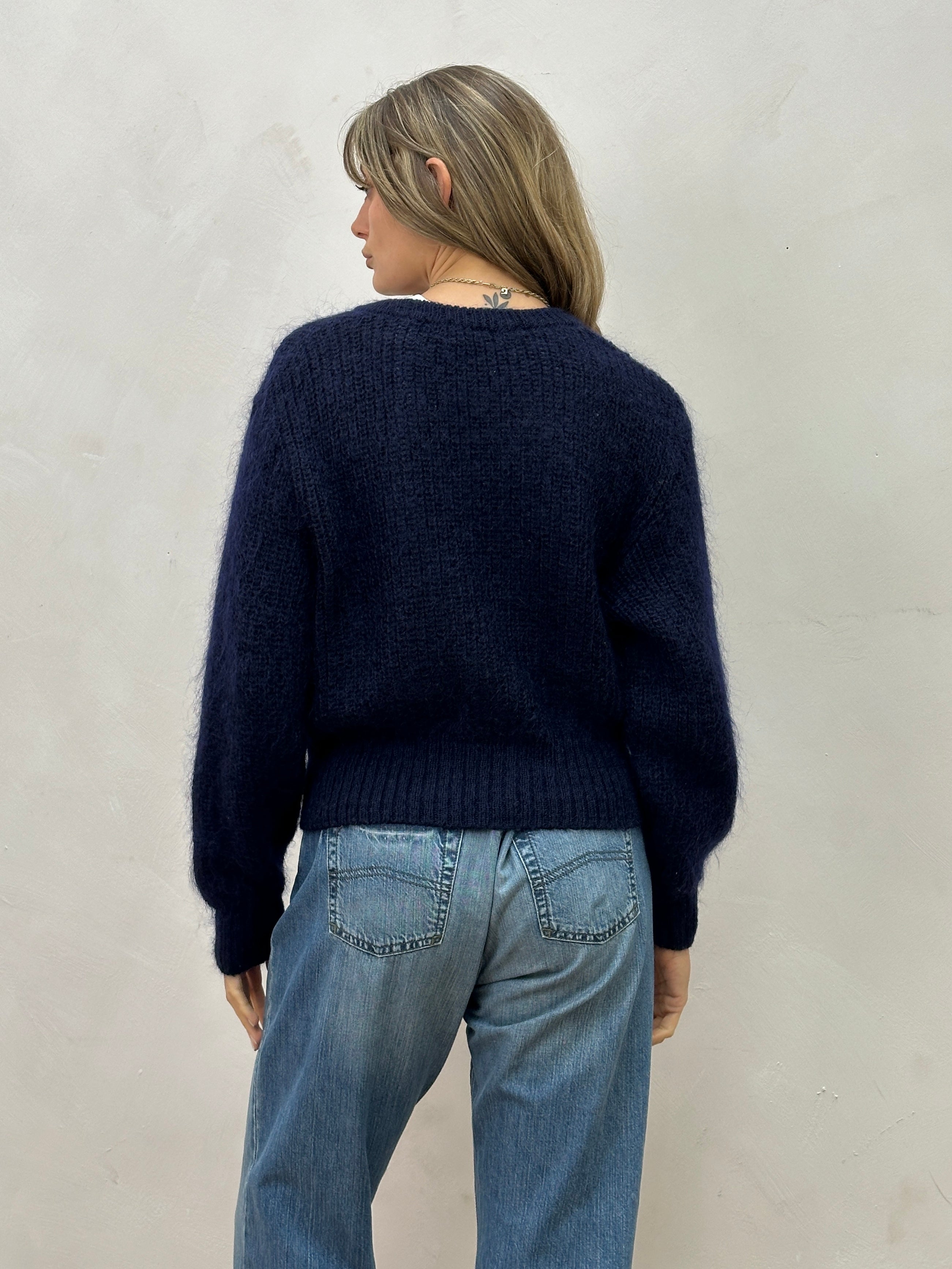 St Michael British Mohair double-breasted cardigan in size M, featuring a soft knit fabric and classic design.