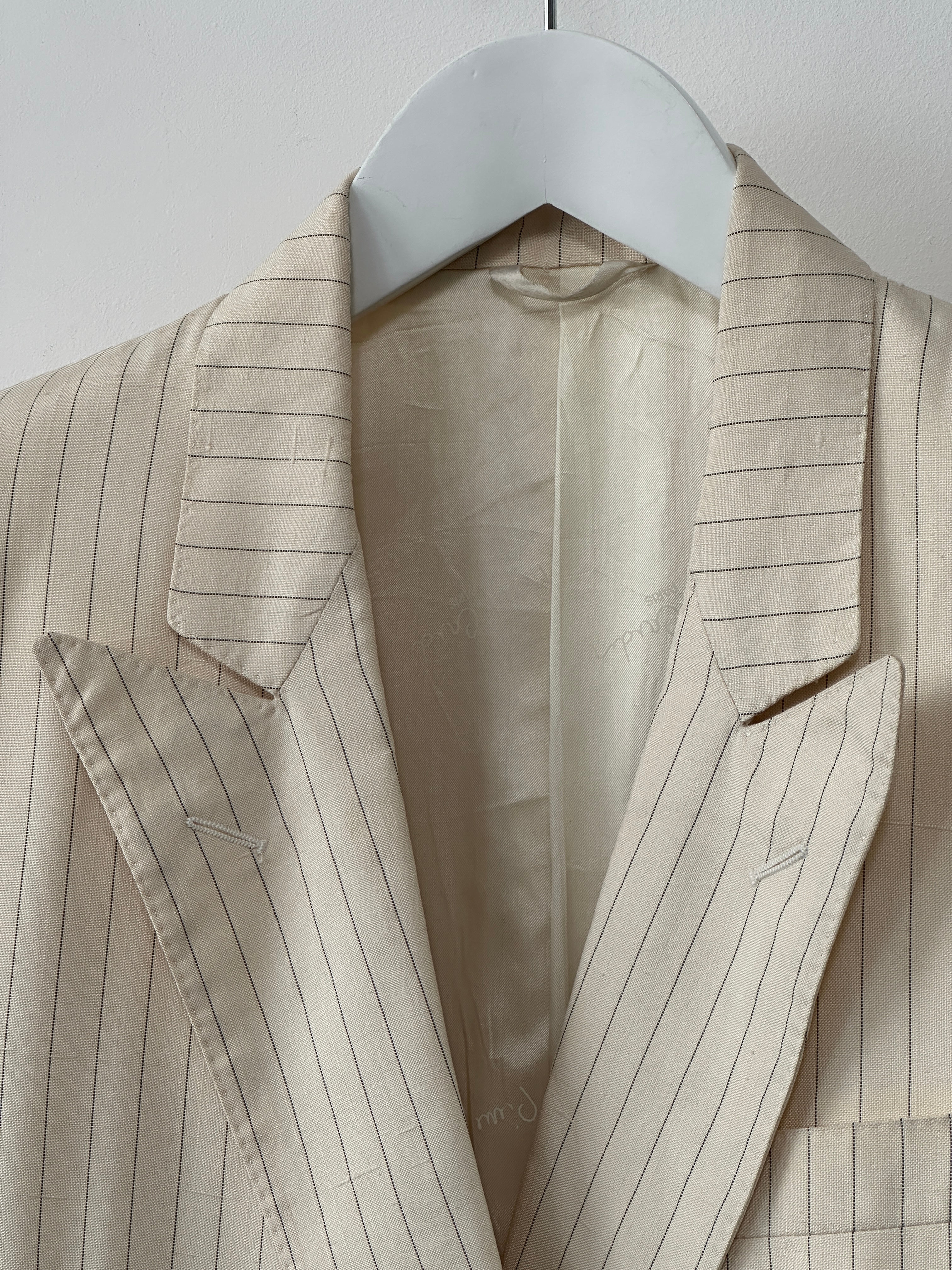 Pierre Cardin pure silk striped double-breasted blazer in size 36R/S, tailored fit with stylish lapels and button closure.