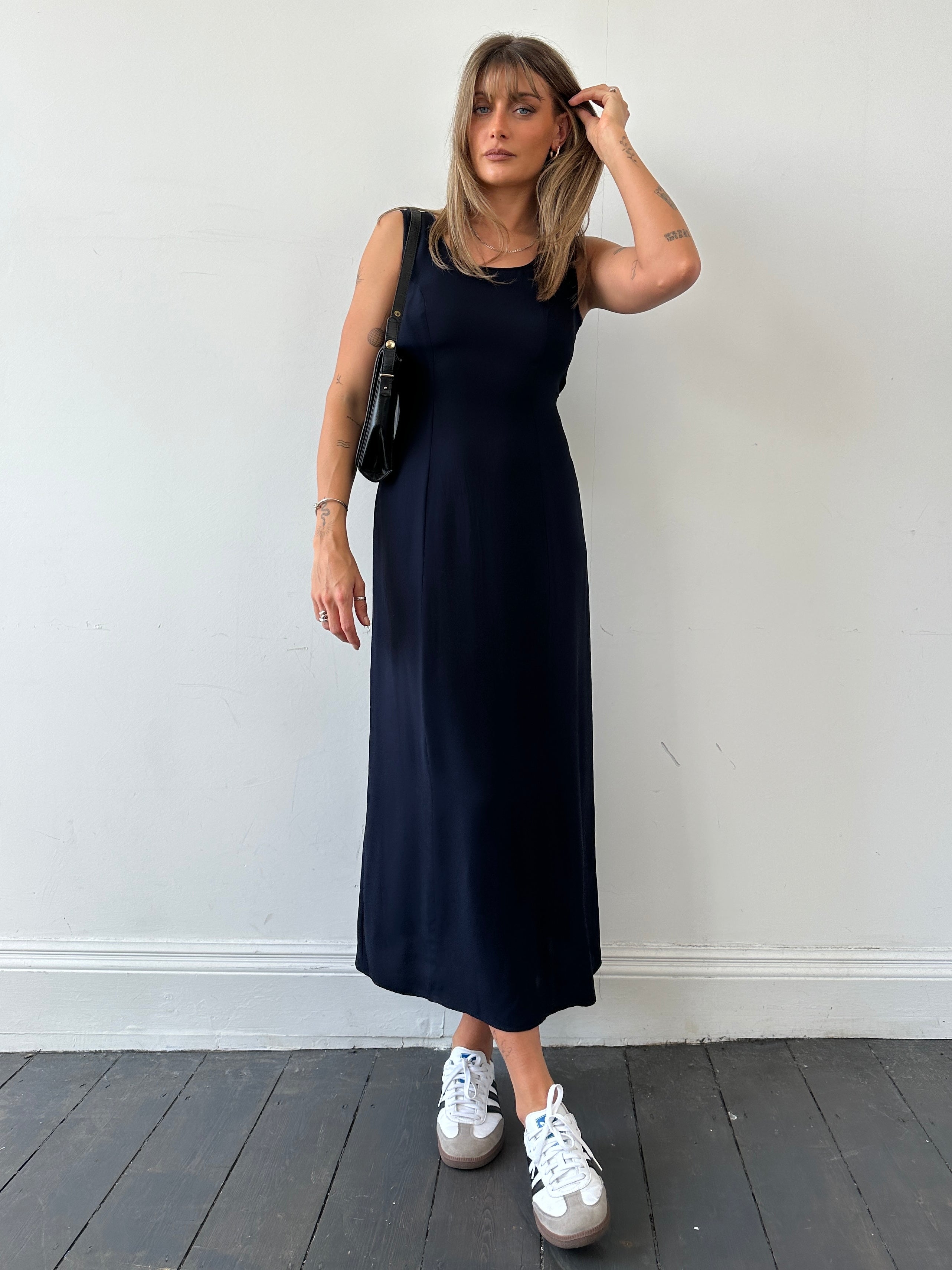 Laura Ashley floor length dress in UK size 10, elegant full-length dress with flowing fabric and classic design.