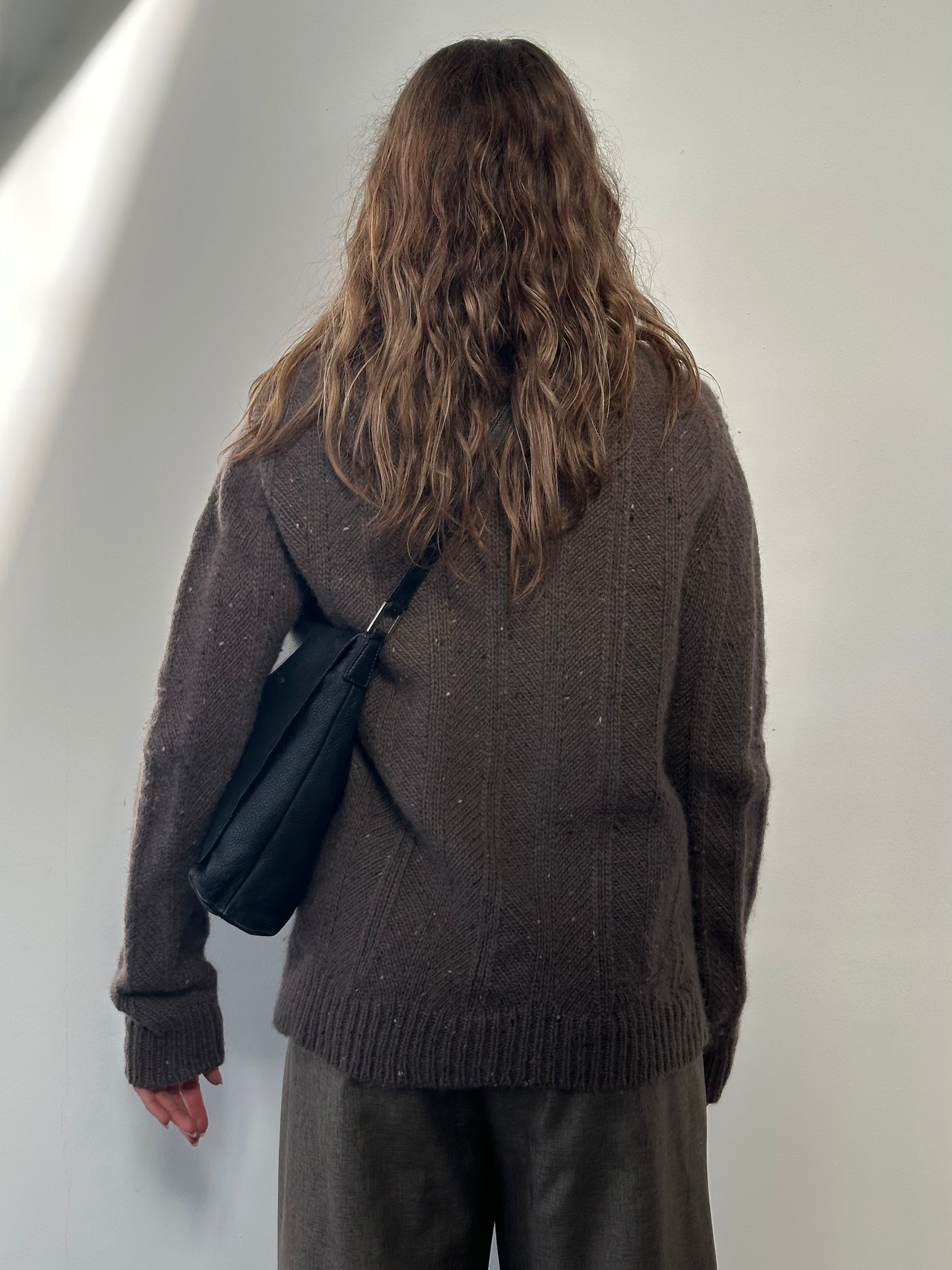 Nicole Farhi 1990s pure wool funnel neck bomber jacket in classic style, featuring a sleek design and neutral color.