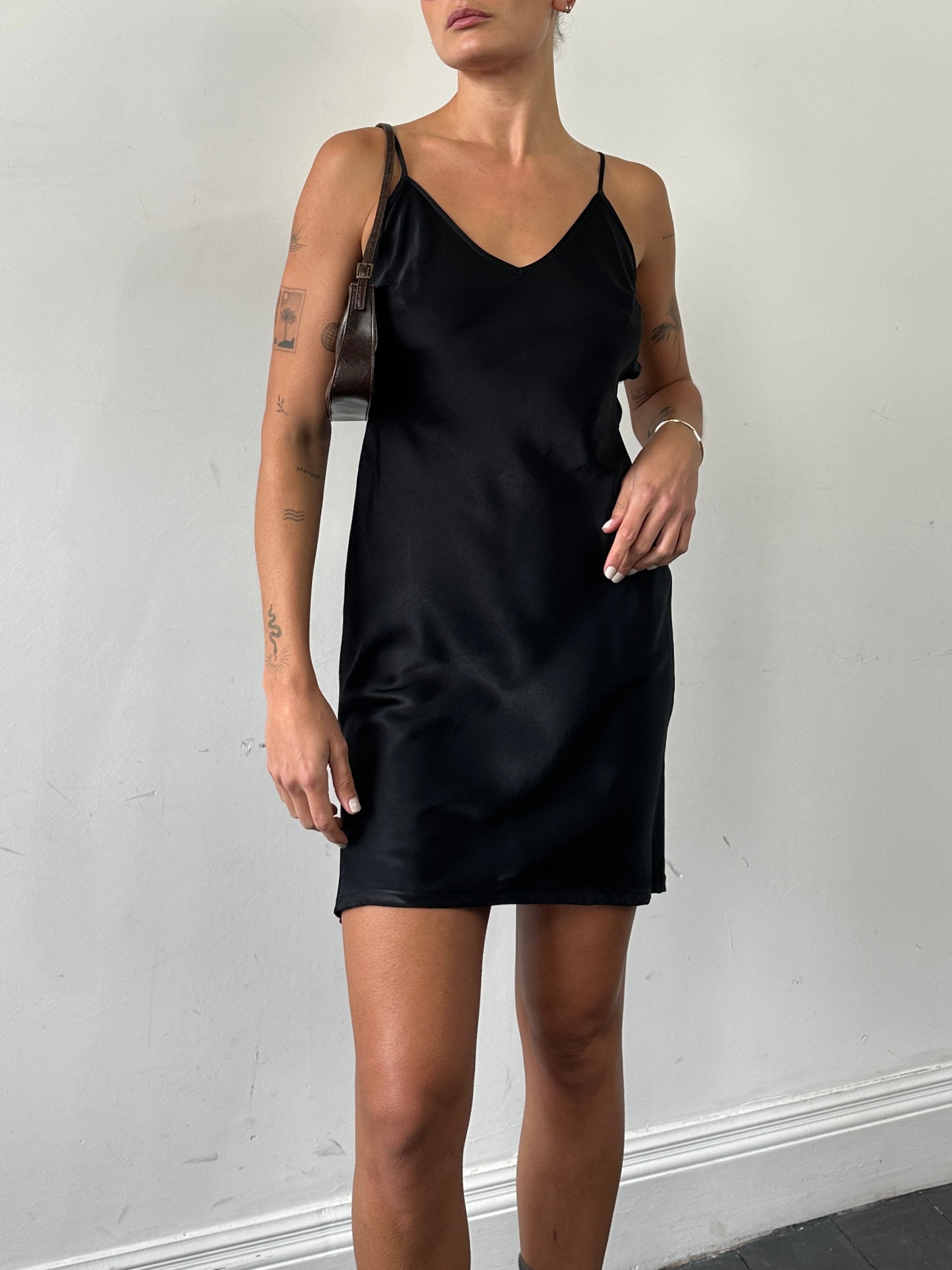Armani Exchange pure silk mini slip dress in XS/S, sleeveless with a smooth, shiny fabric and simple elegant design.