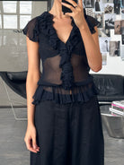 Ralph Lauren 2000s Pure Silk Sheer Ruffle Top - M - SYLK