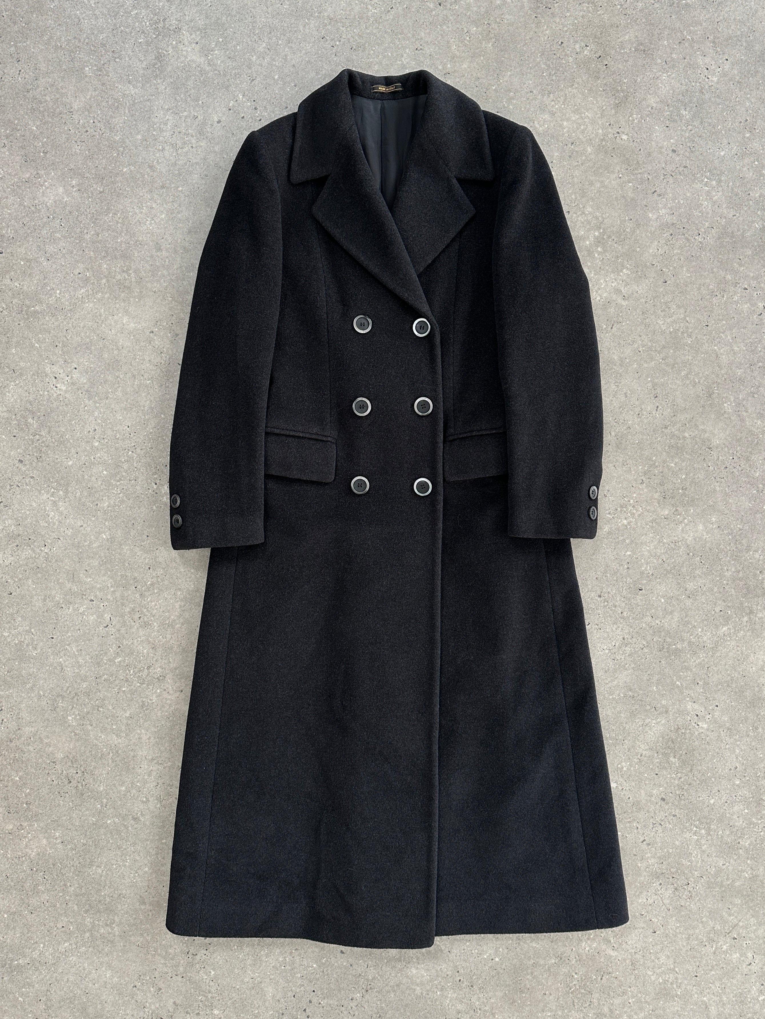 Vintage Italian vintage pure wool double-breasted floor-length coat in size M, stylish and warm outerwear with classic design.