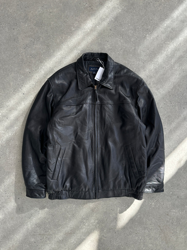 Vintage Minimal Leather Bomber Jacket - XL/XXL - SYLK