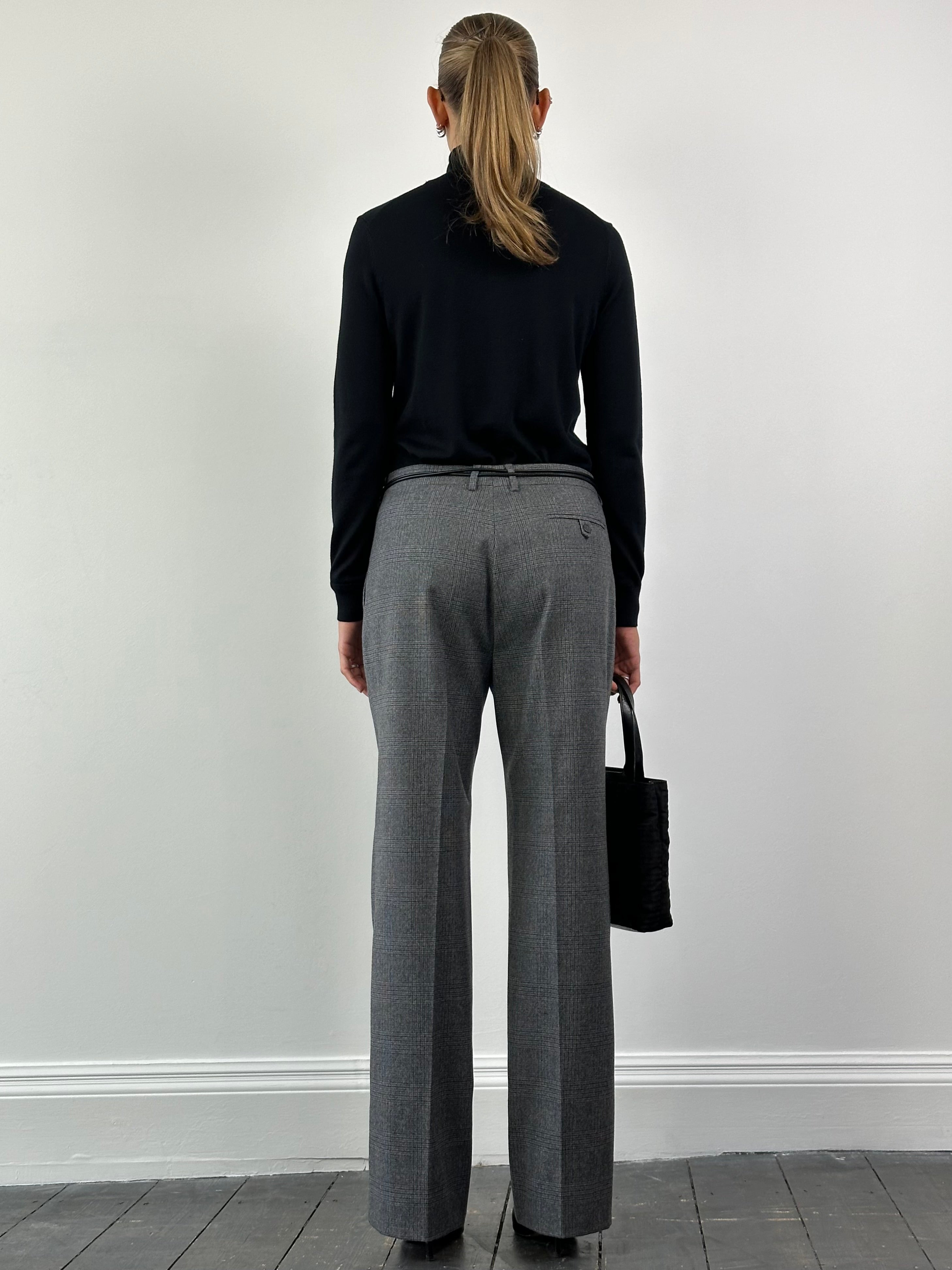 Vintage Italian vintage brushed wool check tailored trousers, size W30, featuring classic pattern and tailored fit.