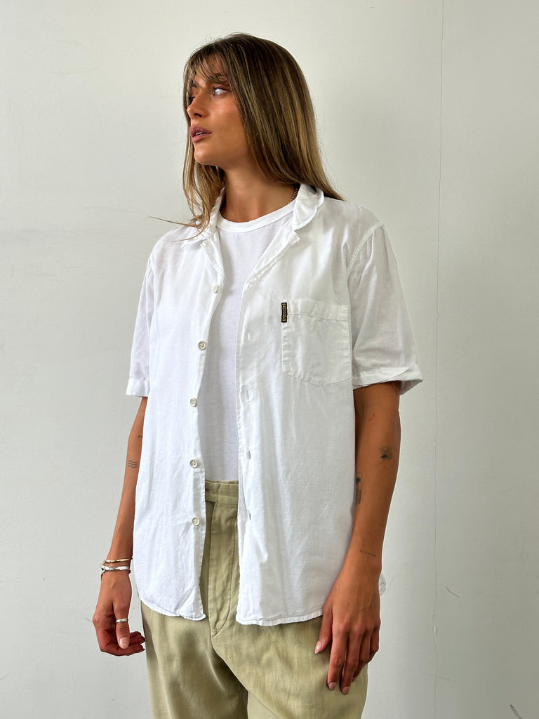 Armani Jeans Cotton Linen Short Sleeve Logo Shirt - M/L - SYLK