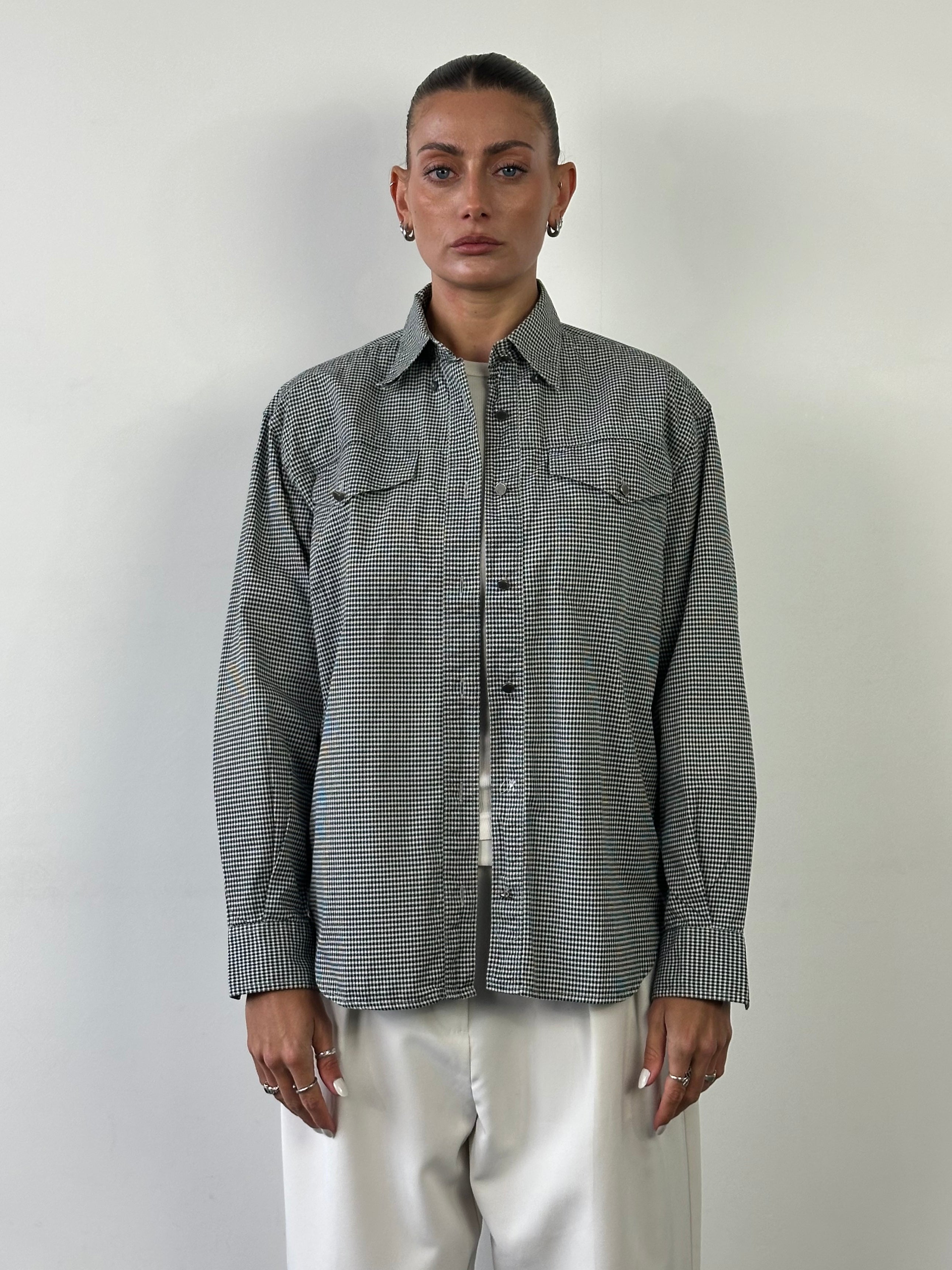 Versace Jeans Couture gingham cotton logo shirt in size M, featuring a classic checkered pattern and the brand's logo detail.
