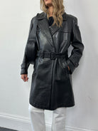 Vintage Leather Belted Trench Coat - L - SYLK