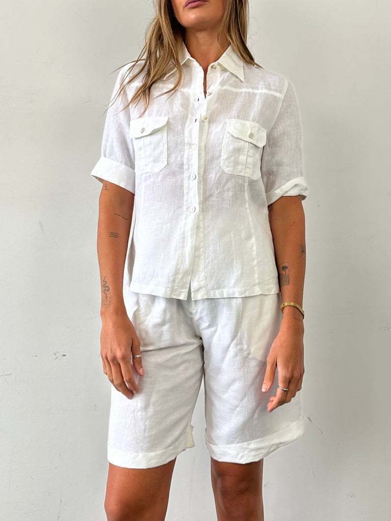Italian Vintage Pure Linen Short Sleeve Shirt - M - SYLK