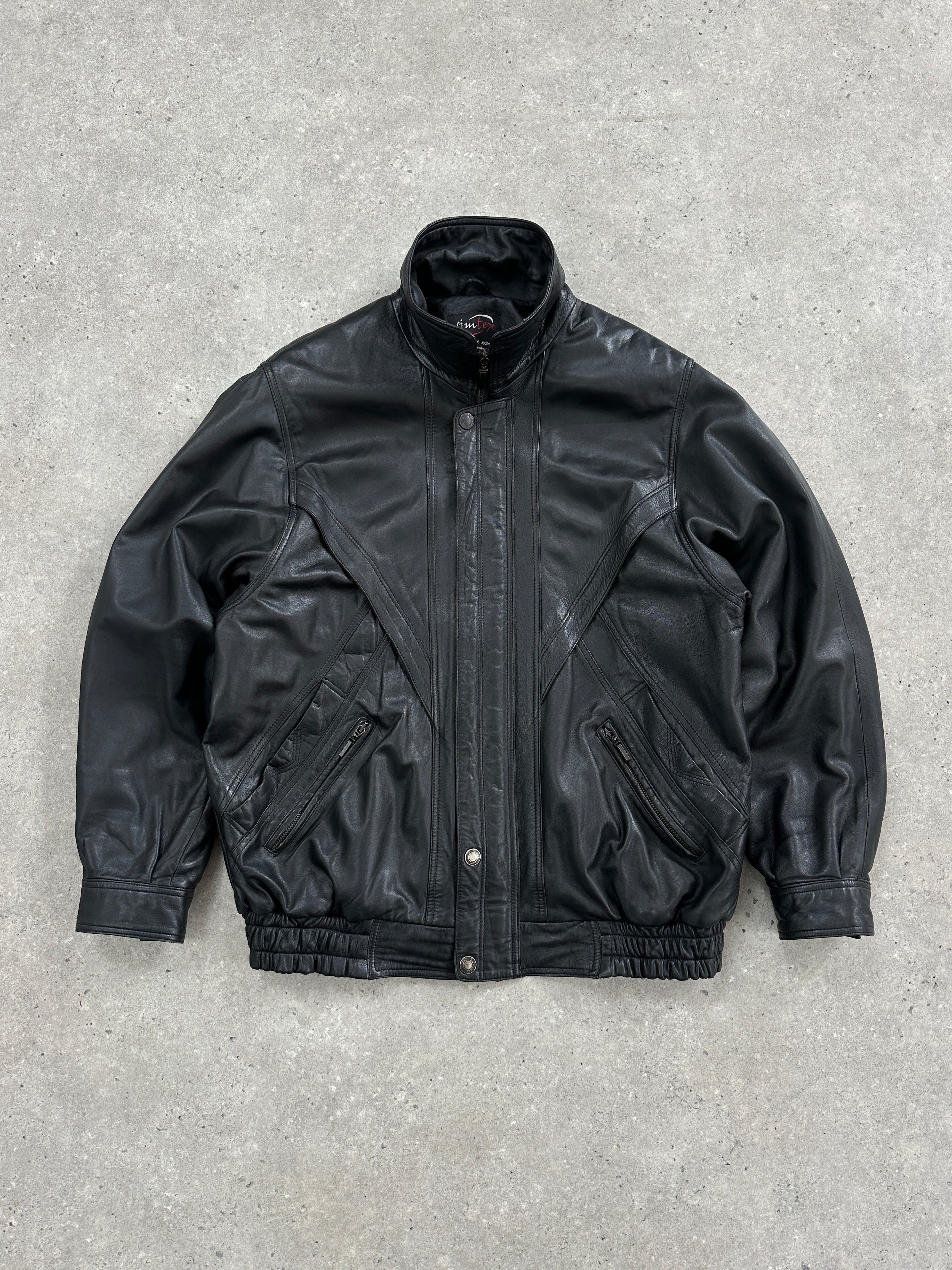 Vintage 1990s high neck leather bomber jacket in XL, featuring classic design and durable leather material.