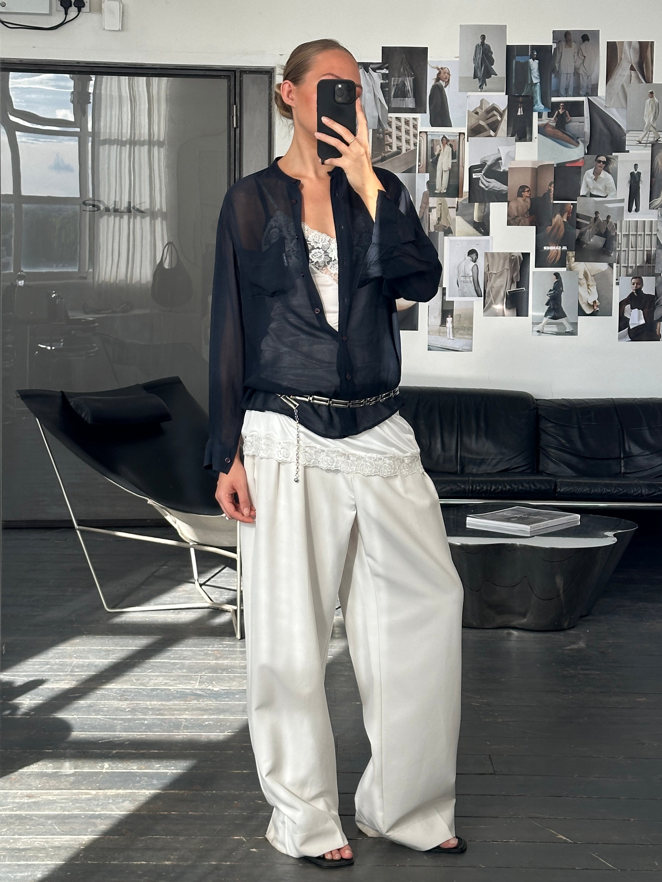 Armani Jeans 1990s sheer shirt in size M, lightweight fabric with a classic button-up design and subtle branding details.