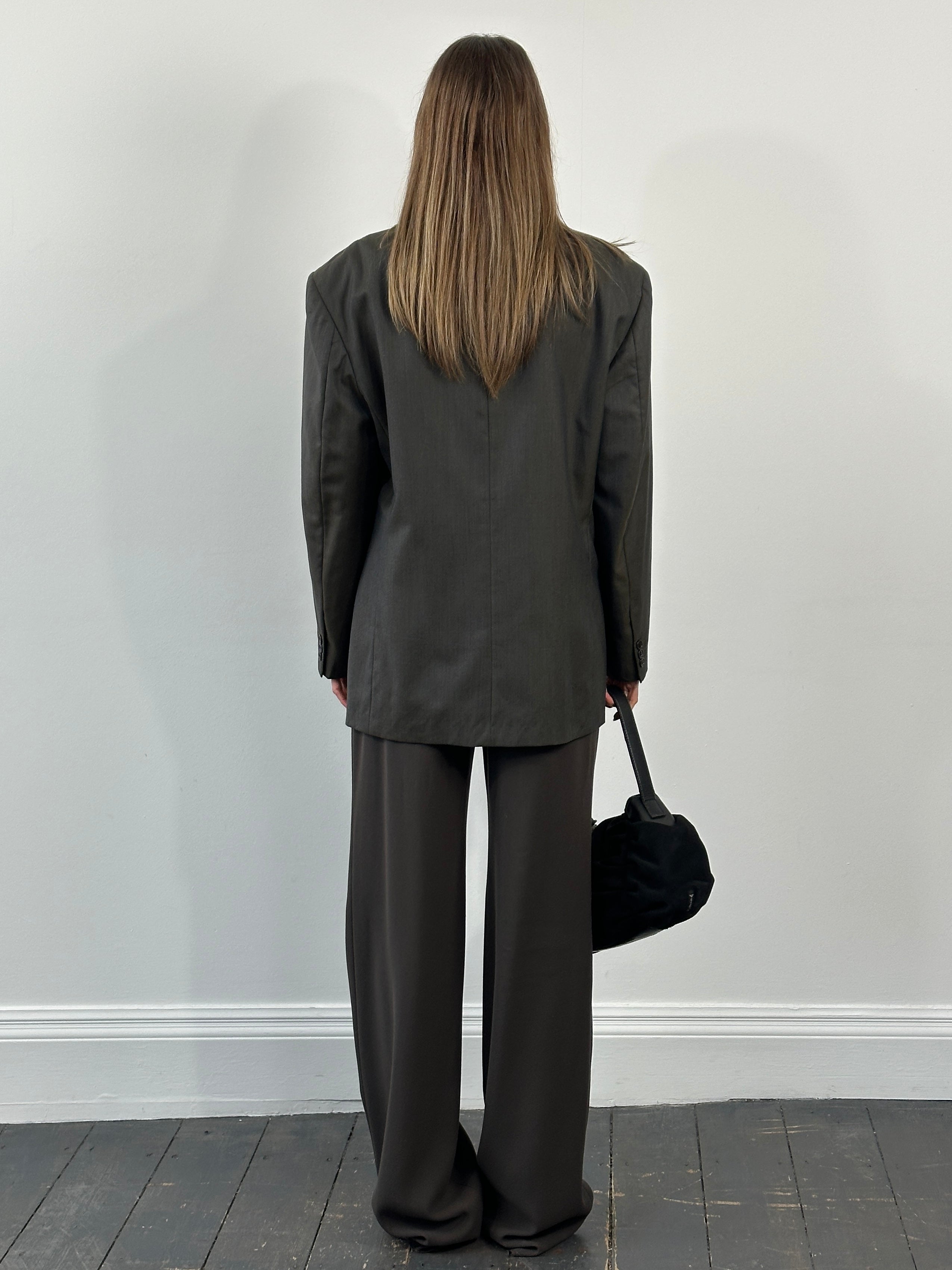Yves Saint Laurent 1980s pure wool two-tone blazer in size 42R/L, featuring a classic tailored fit with contrasting fabric details.