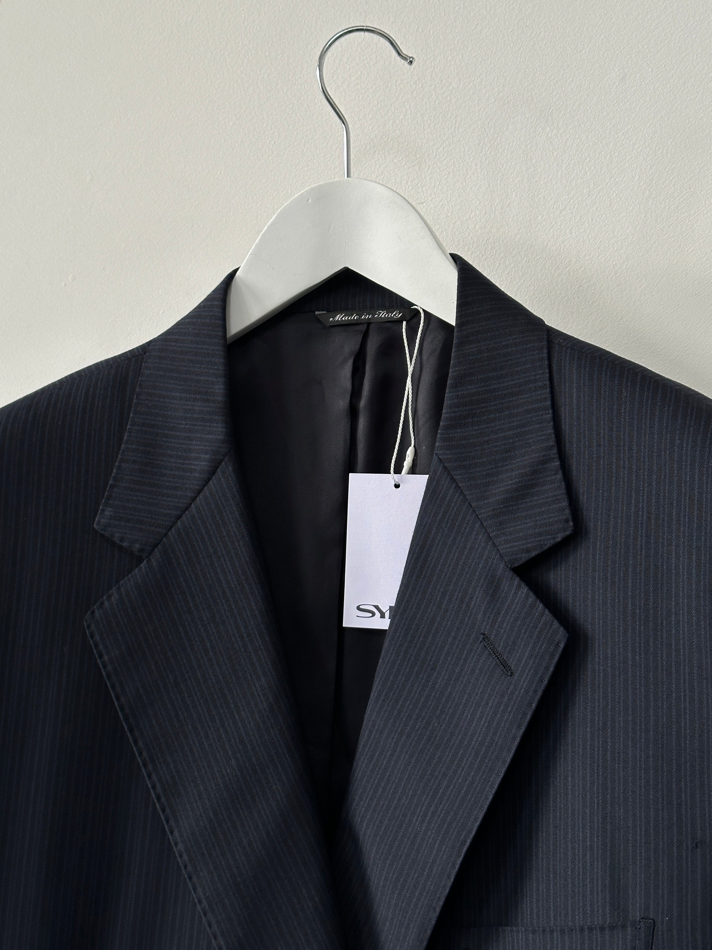 Canali Italian stripe pure wool single-breasted blazer in size 50R/XXL, featuring a classic tailored fit and stylish pattern.