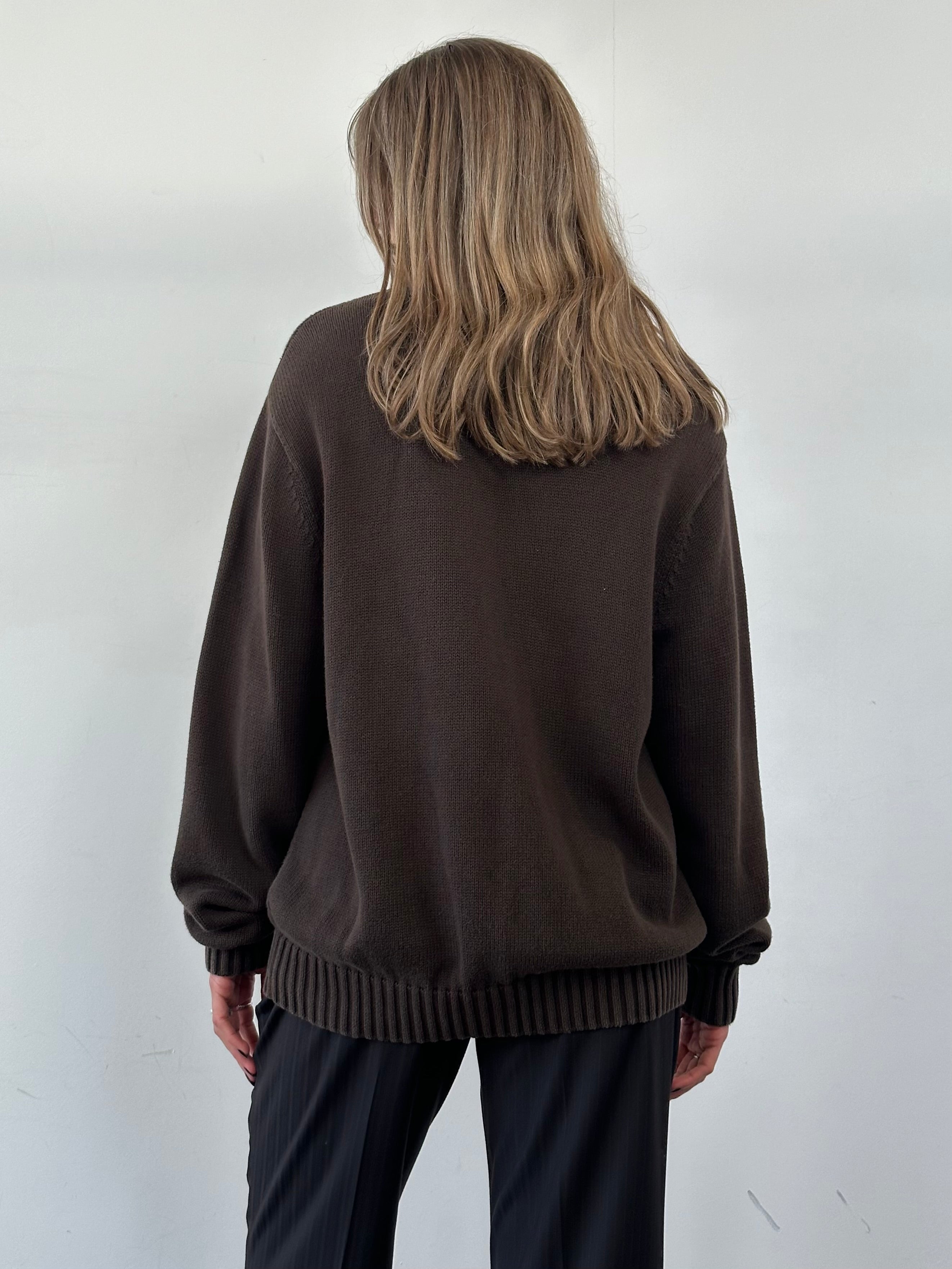 Ralph Lauren Chaps cotton crew neck jumper in XXL, shown in navy with ribbed cuffs and hem, classic casual knitwear.
