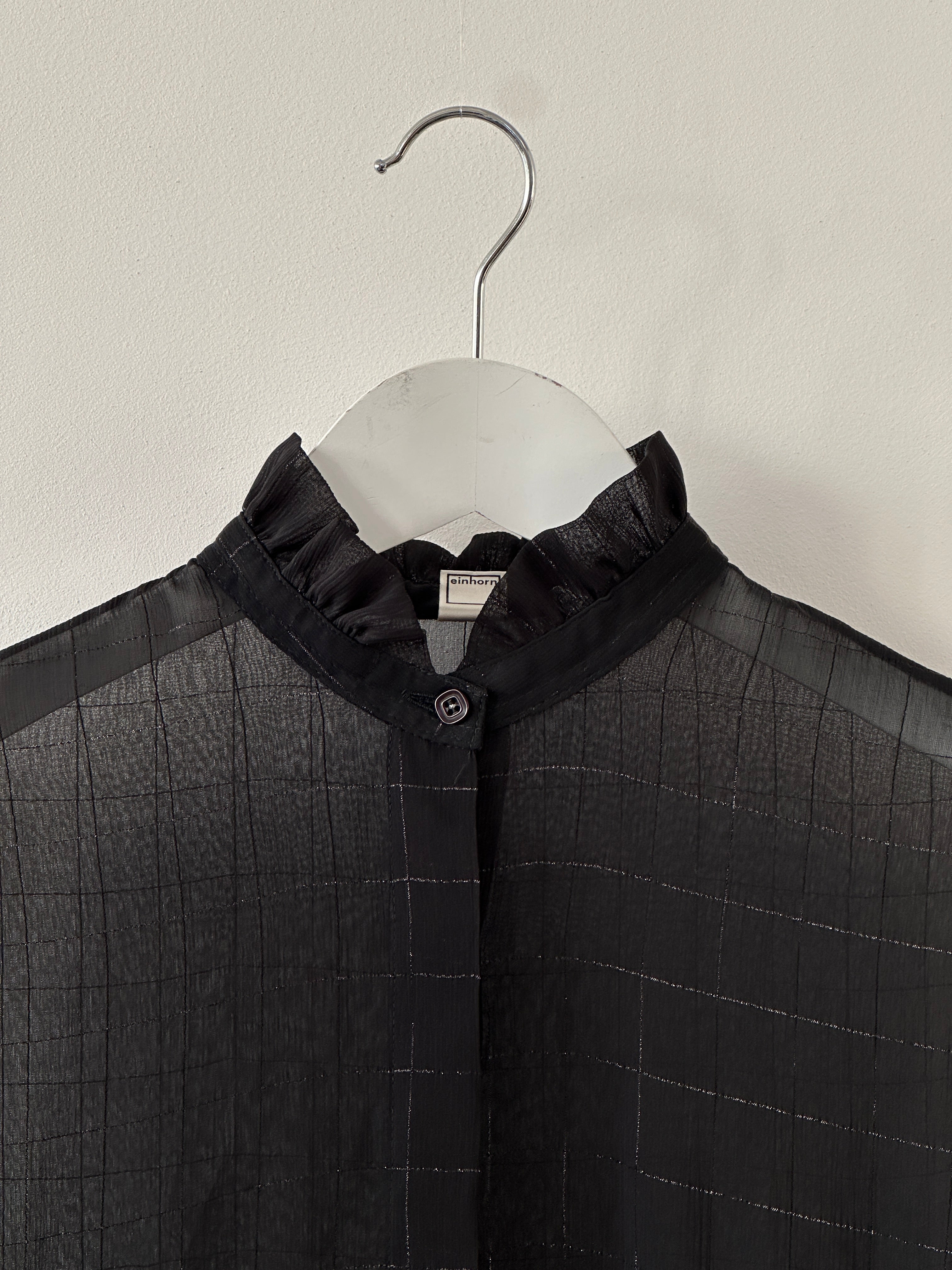 Vintage sheer check shirt in size M, featuring a lightweight, transparent fabric with a classic plaid pattern.