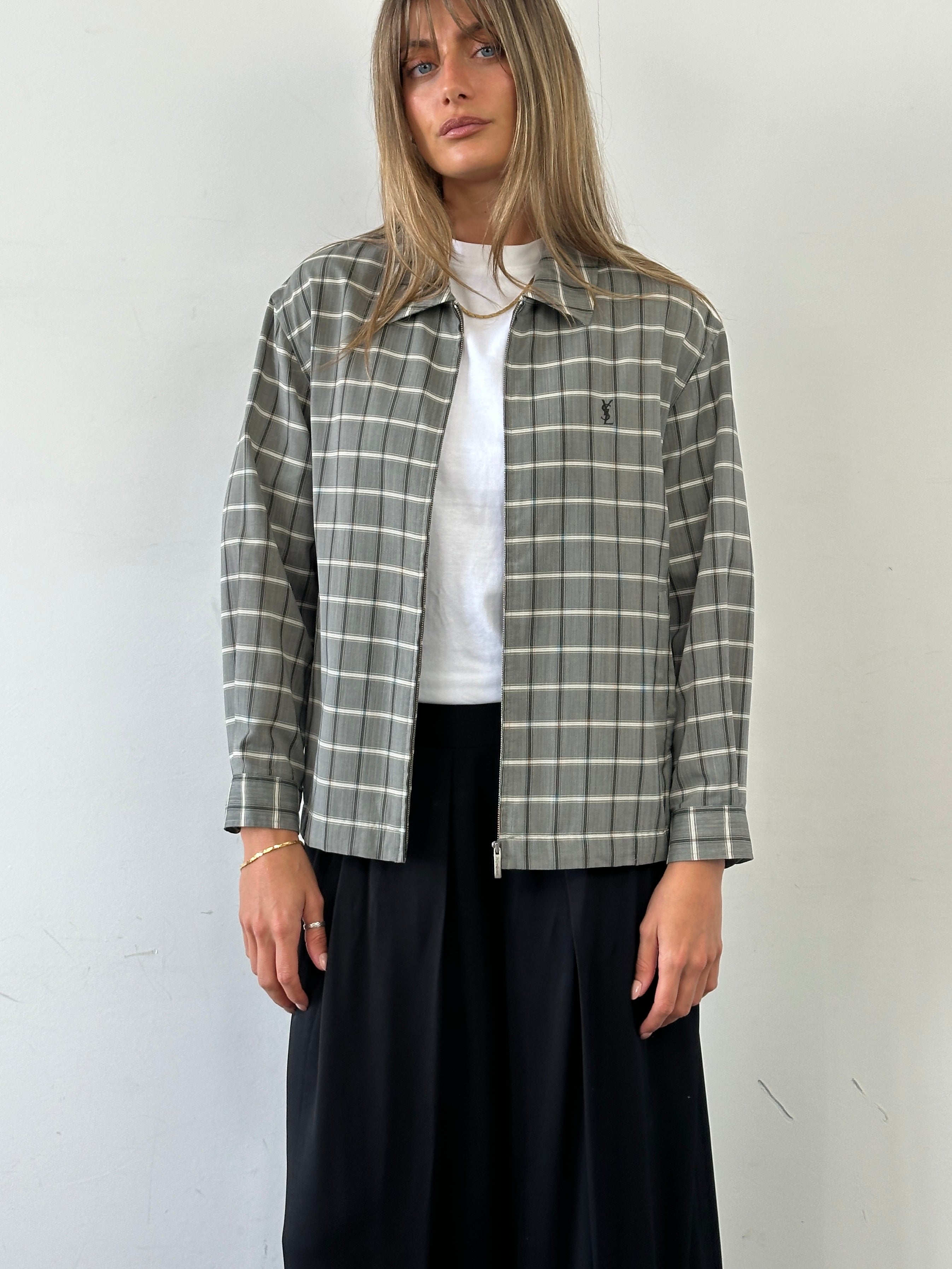 Yves Saint Laurent Check Logo Bomber Jacket - M/L - SYLK