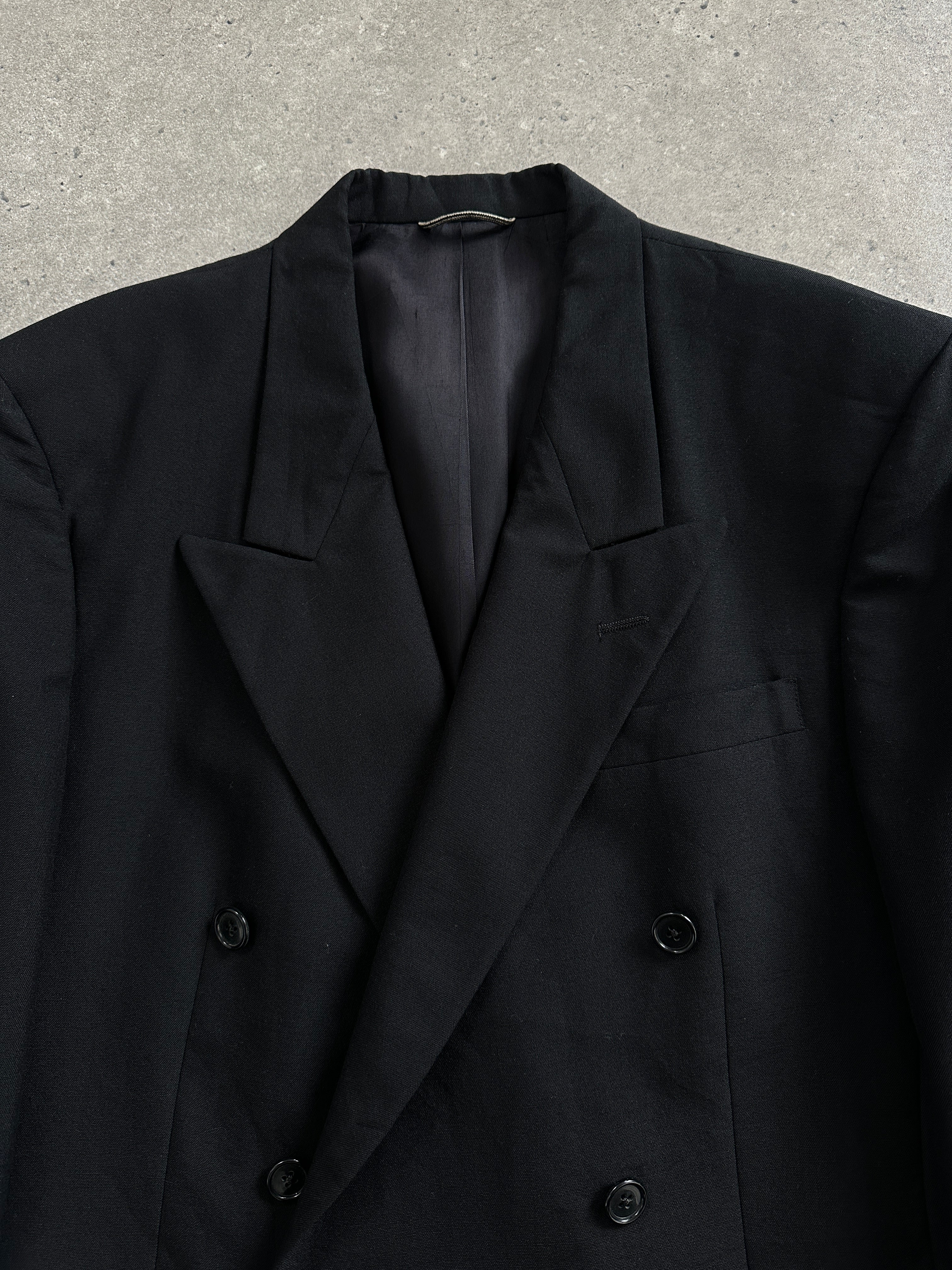 Christian Dior Monsieur 1980s pure wool double-breasted blazer in navy with peak lapels and four-button front, size large/40R.