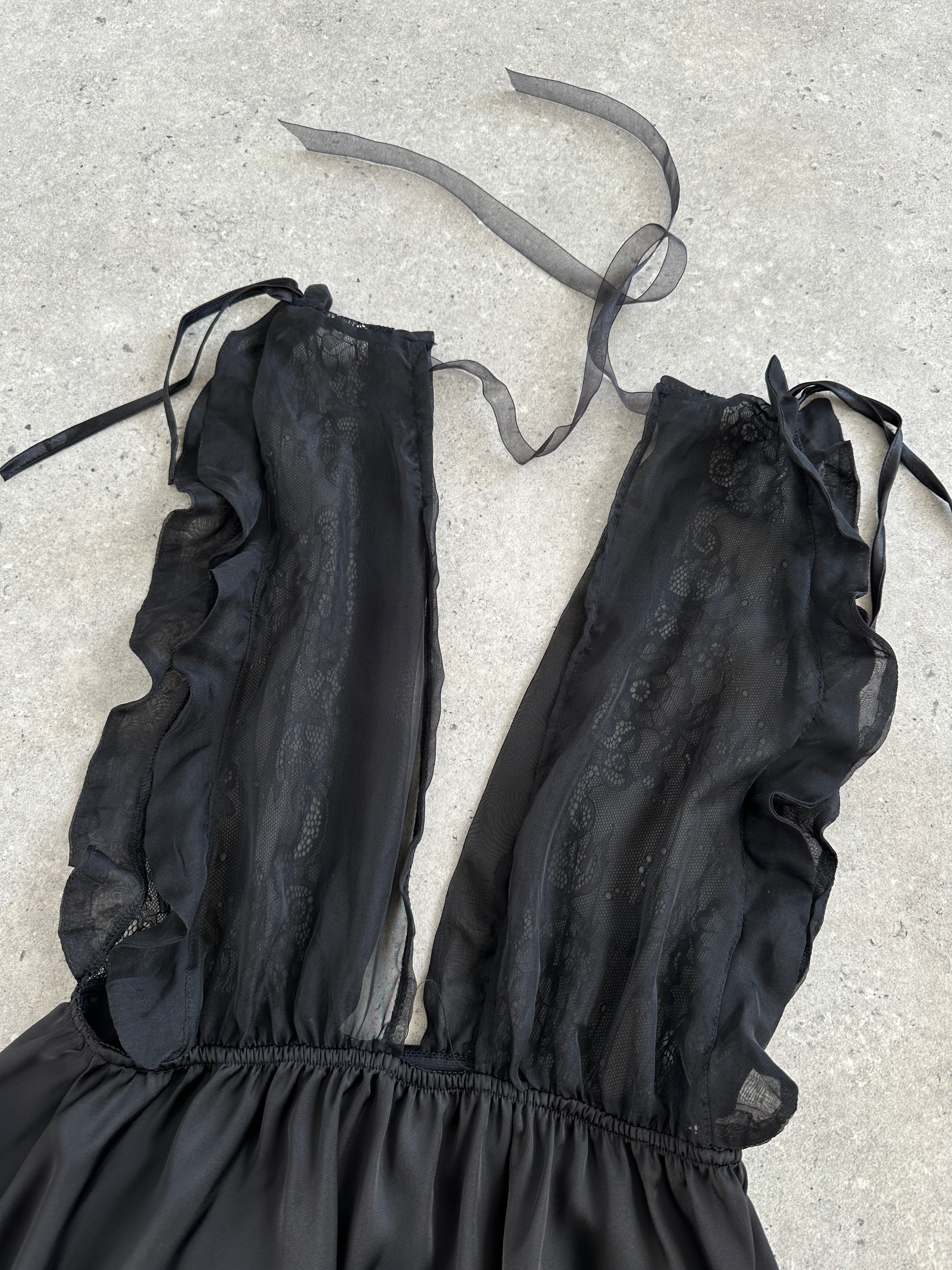 Vintage 2000s lace sheer satin babydoll top, size M, featuring delicate lace details and smooth satin fabric.