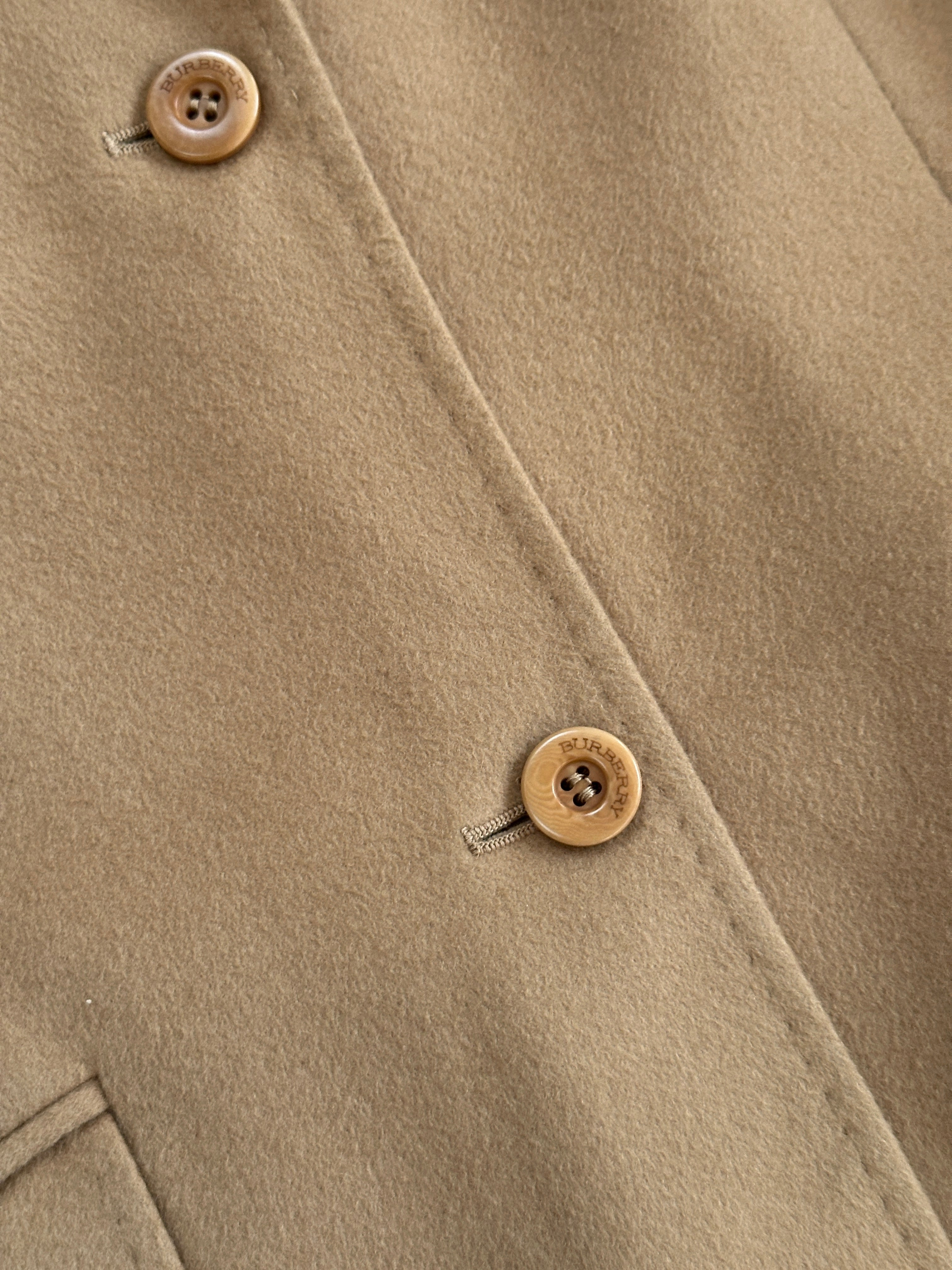 Burberry 2000s brushed pure wool single-breasted blazer in S/M size, tailored fit with classic design and button closure.