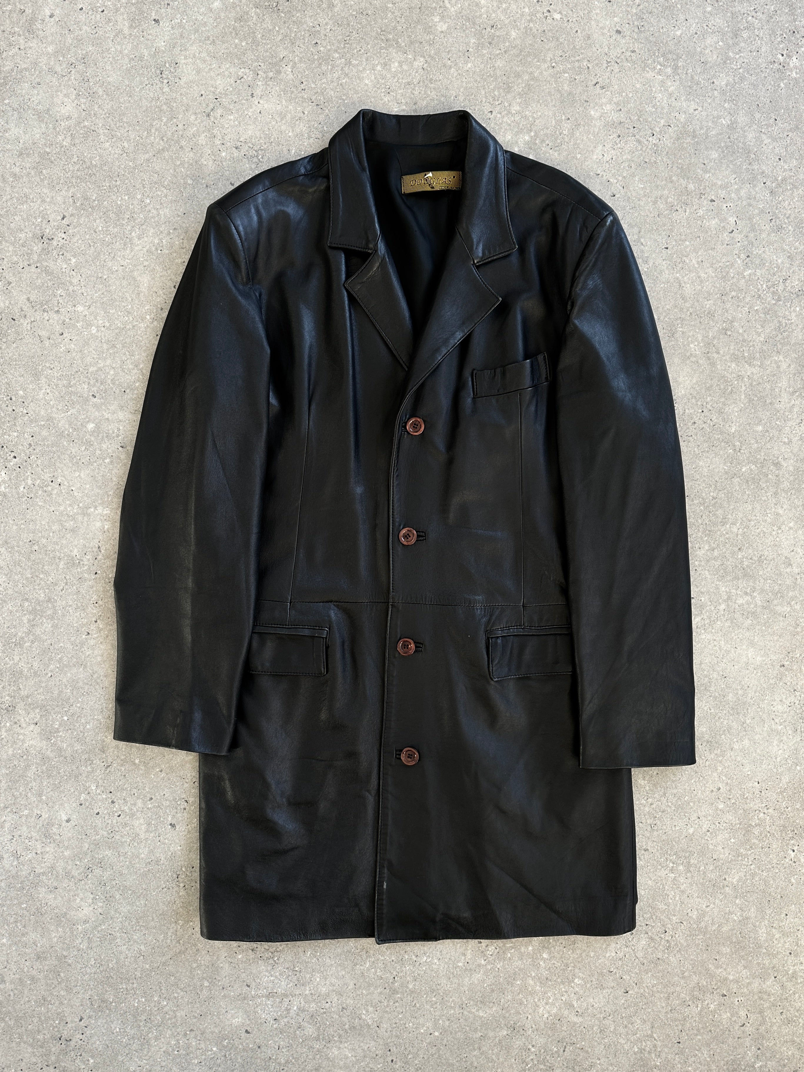 Italian Vintage 1990s Smooth Leather Trench Coat - L/XL - SYLK