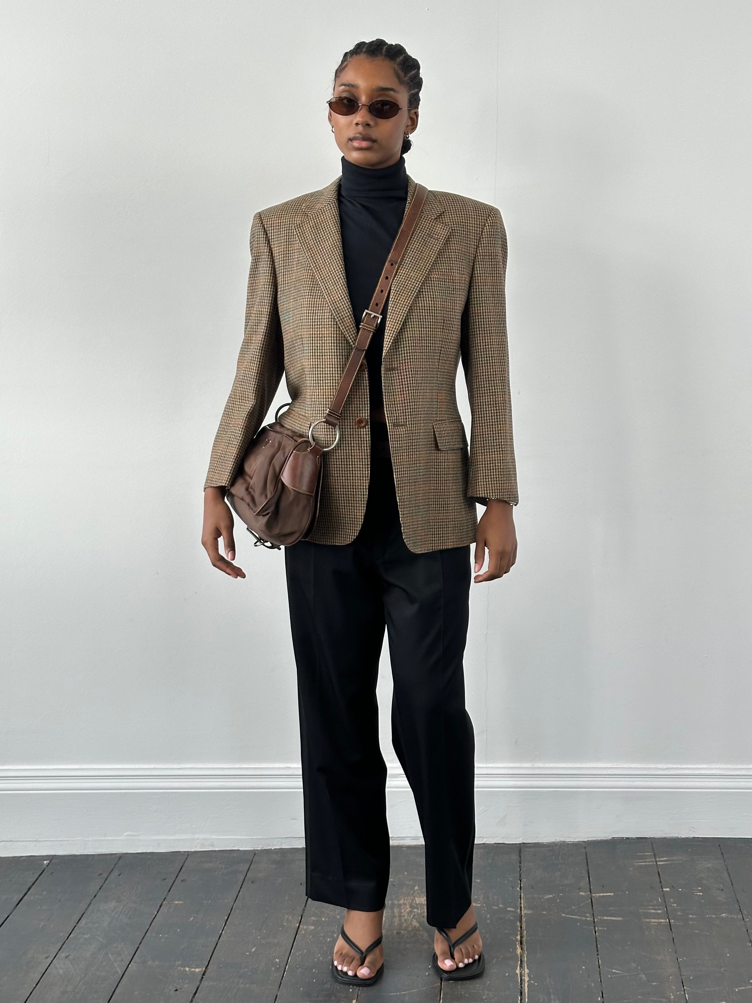 Loro Piana Loyal London 1990s pure wool check blazer, size 36R/S, featuring classic tailored fit and plaid pattern.