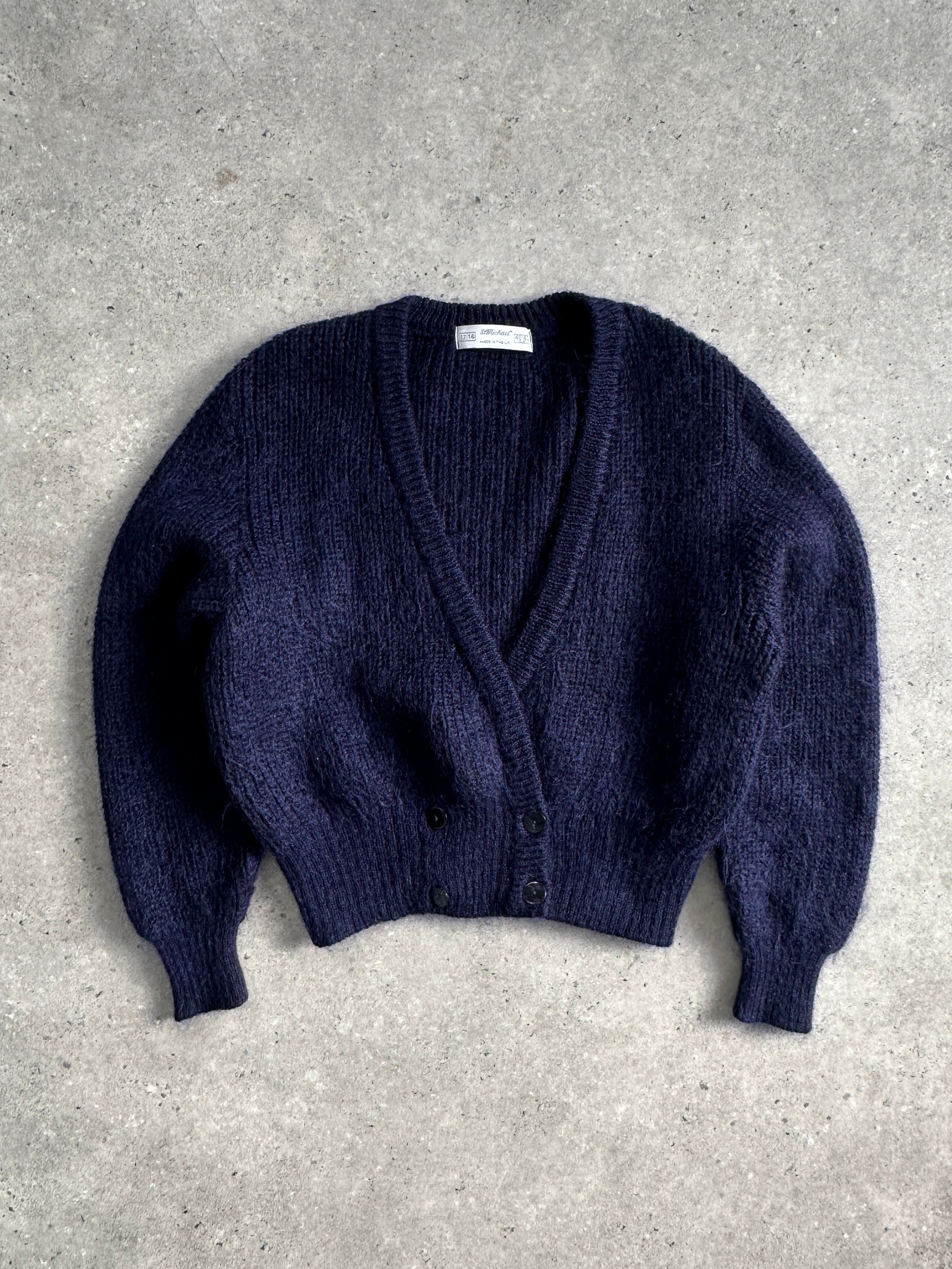 St Michael British Mohair double-breasted cardigan in size M, soft cream knit with button details and classic fit.