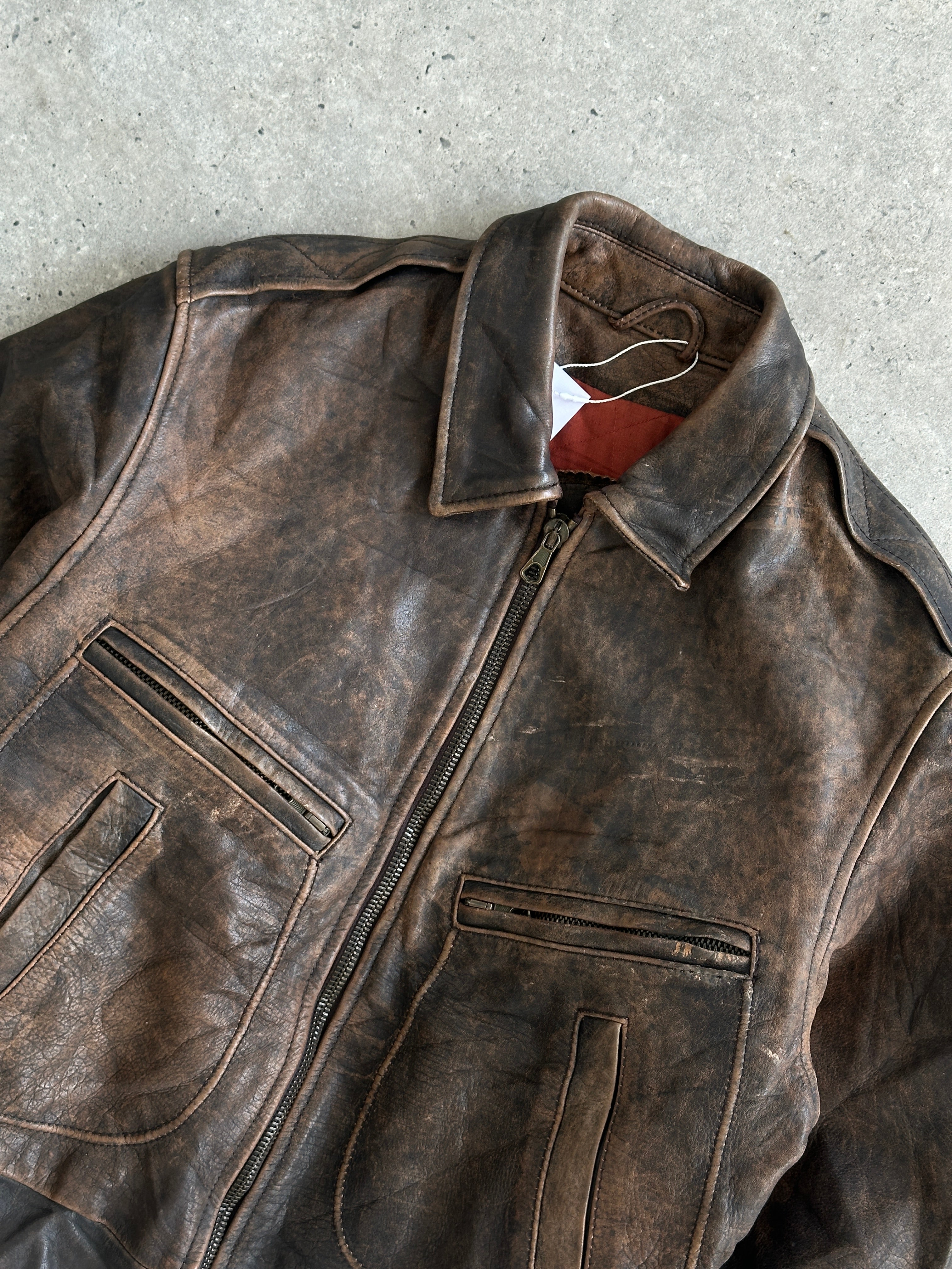 Vintage Distressed Leather Bomber Jacket - M/L - SYLK