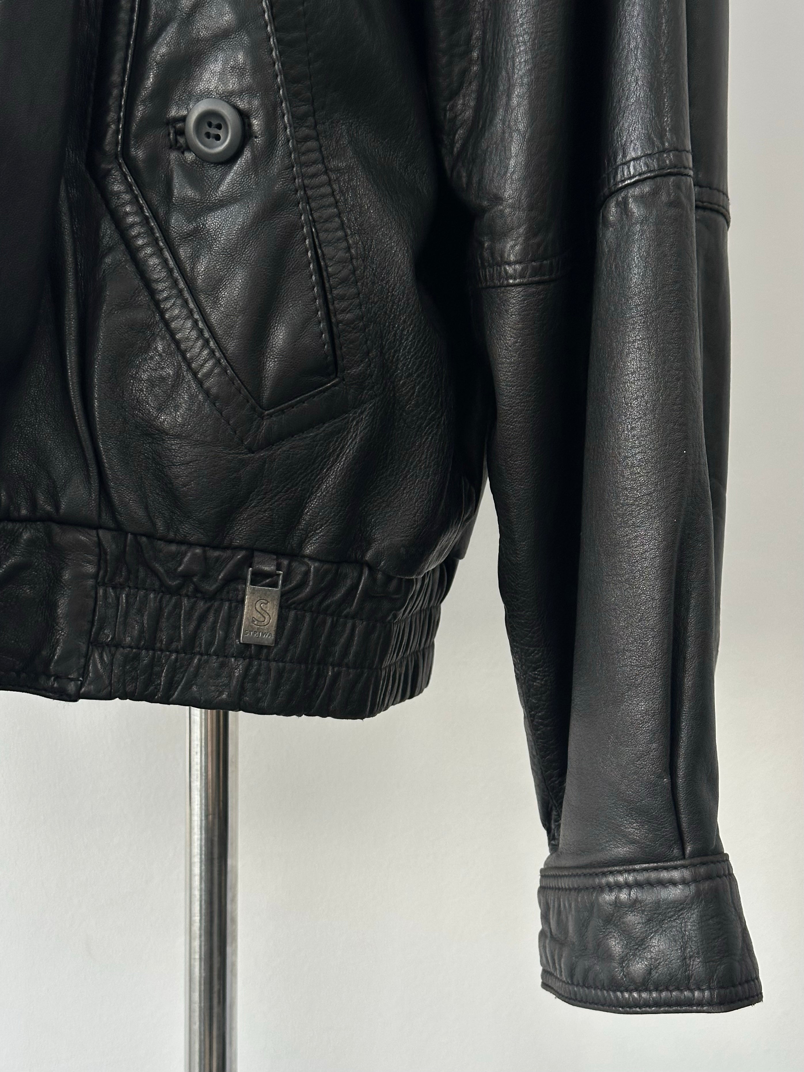 Vintage 1990s High Neck Leather Blouson Bomber Jacket - L