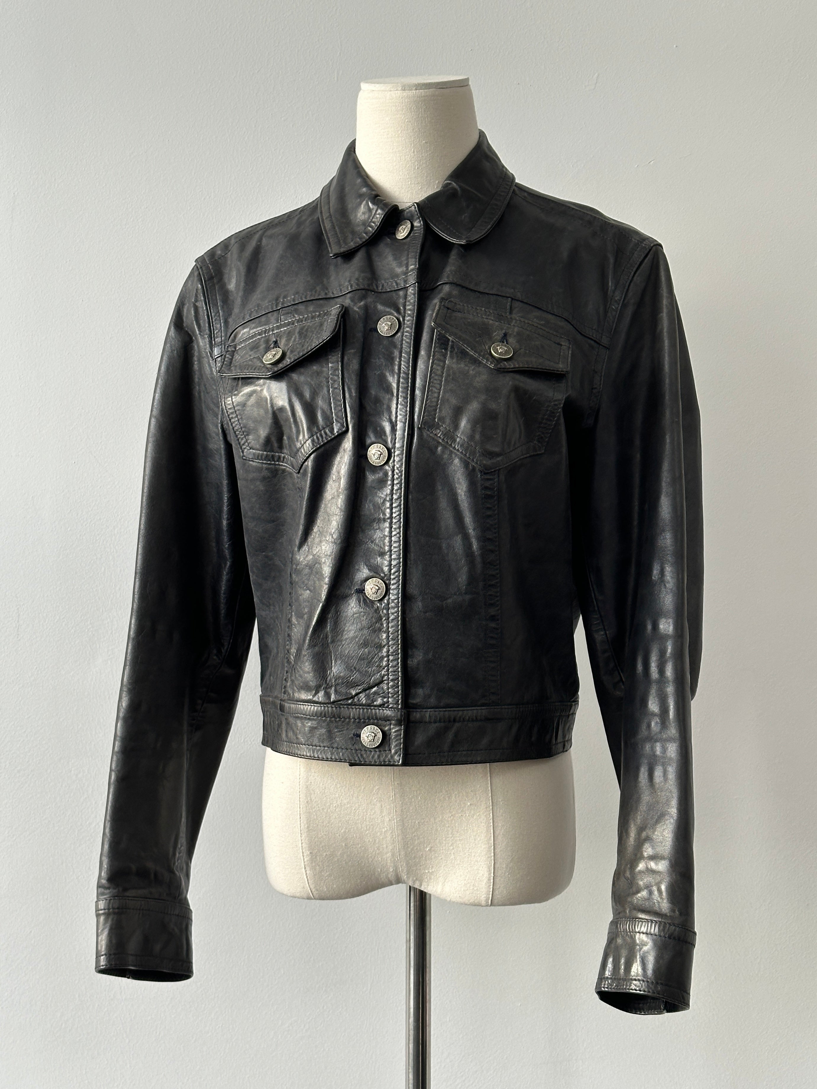 Versace Jeans Couture 2000s Bespoke Button Leather Jacket - S-M