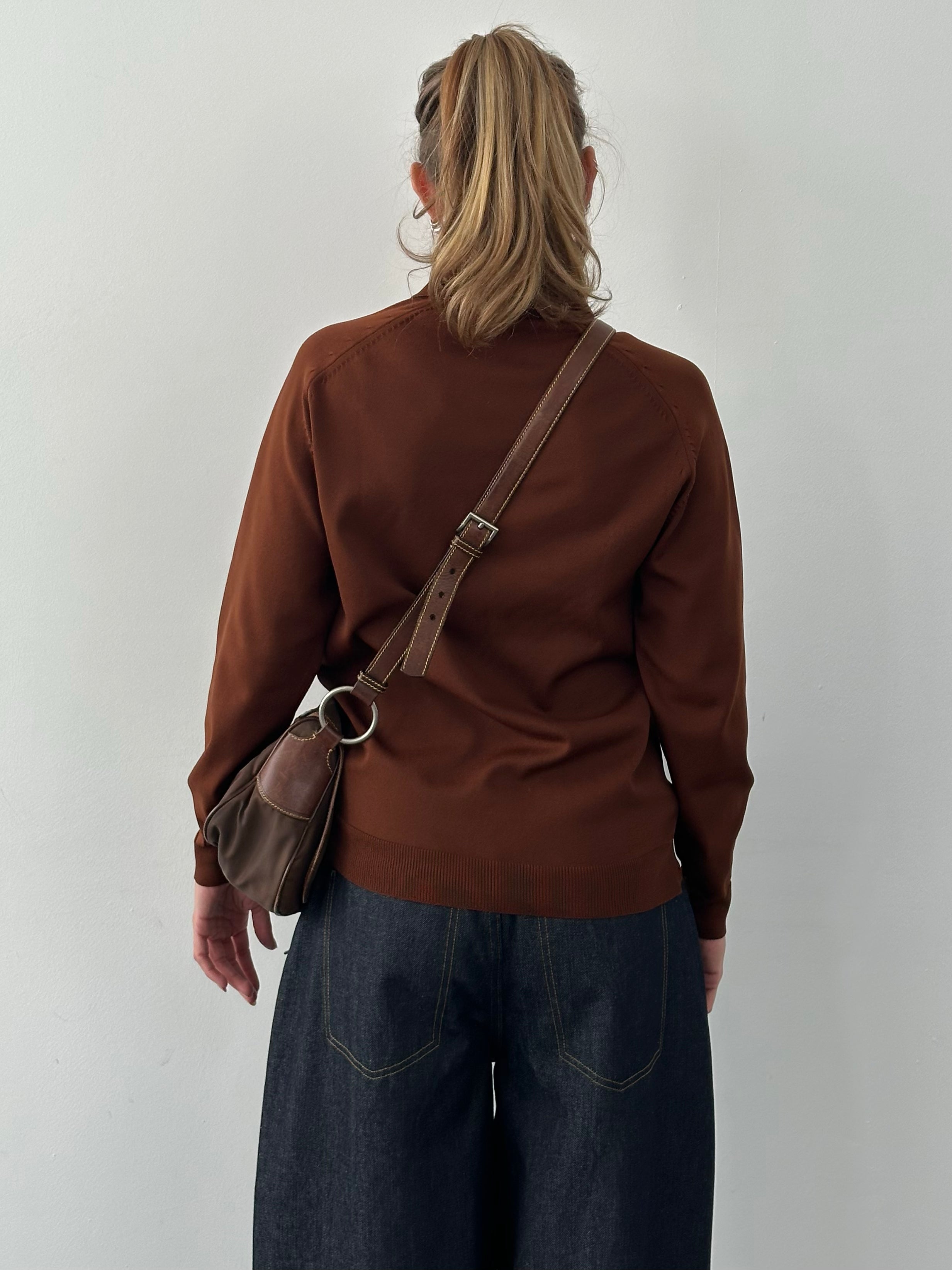 Vintage 1990s Button Neck Polo Jumper - S/M