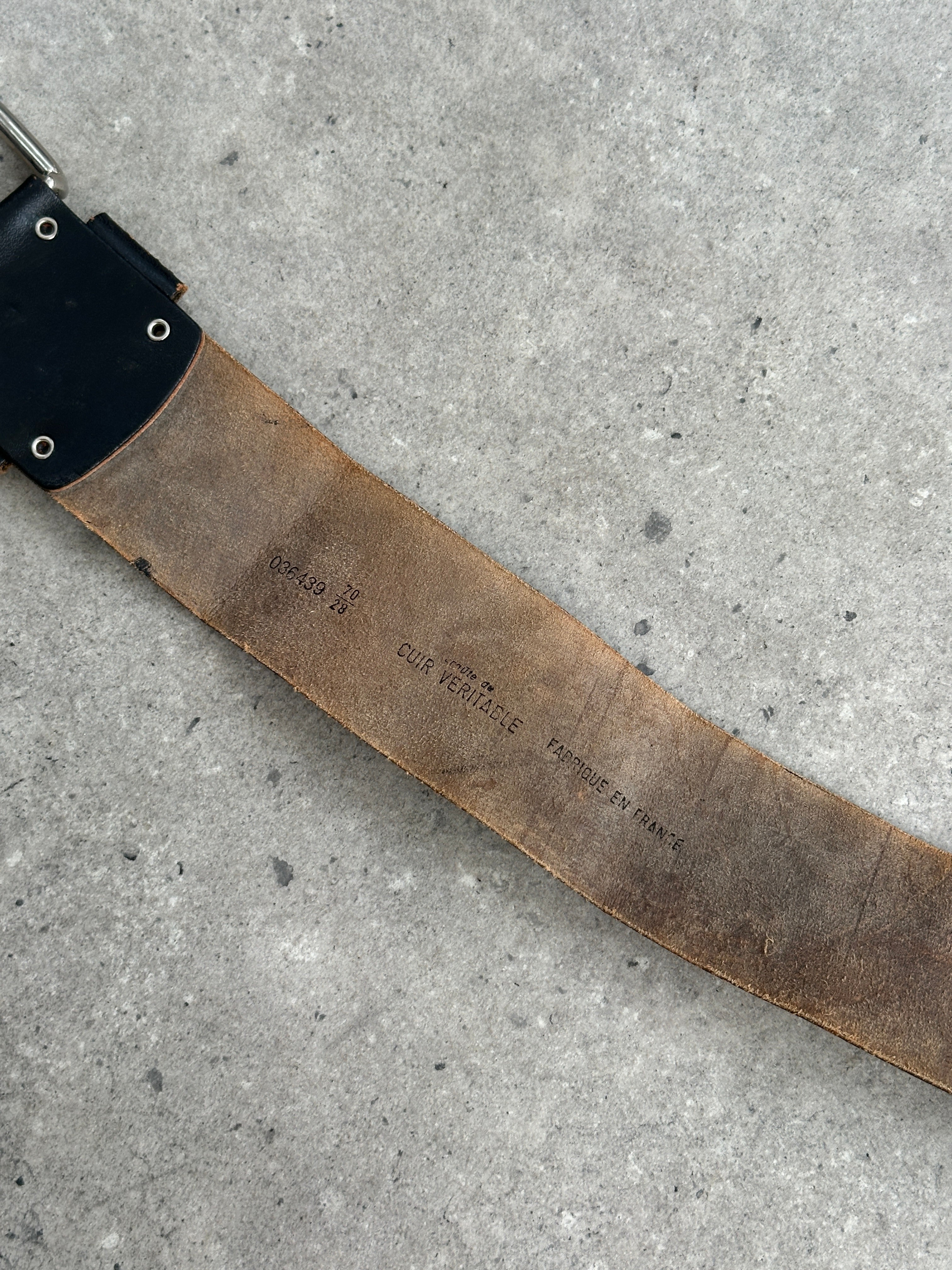 French Vintage 1990s Leather Chunky Belt - W23-28