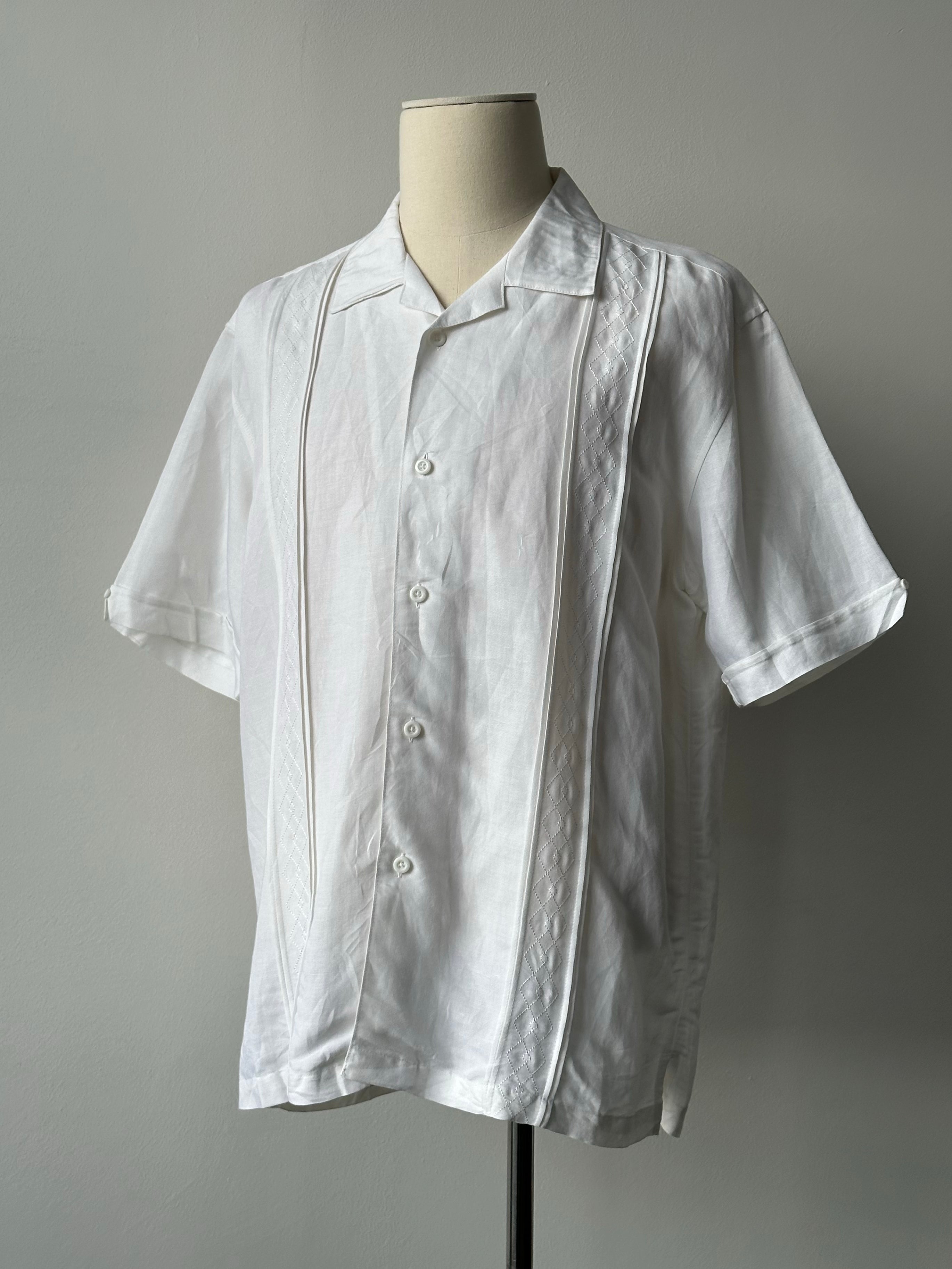 Vintage 1990s Linen Open Collar Short Sleeve Shirt - XL
