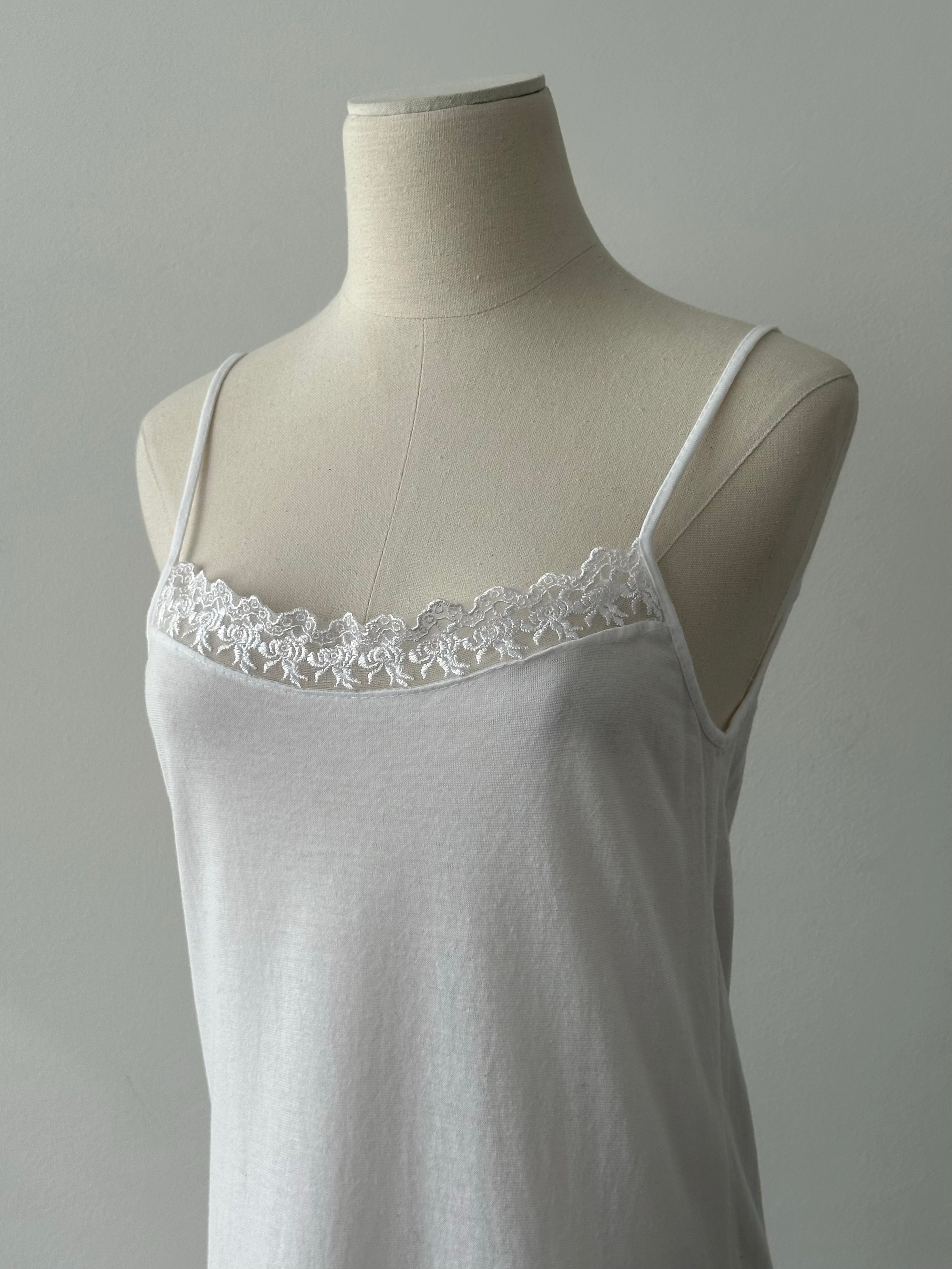 Italian Vintage 1990s Cotton Lace Slip Dress - S-M