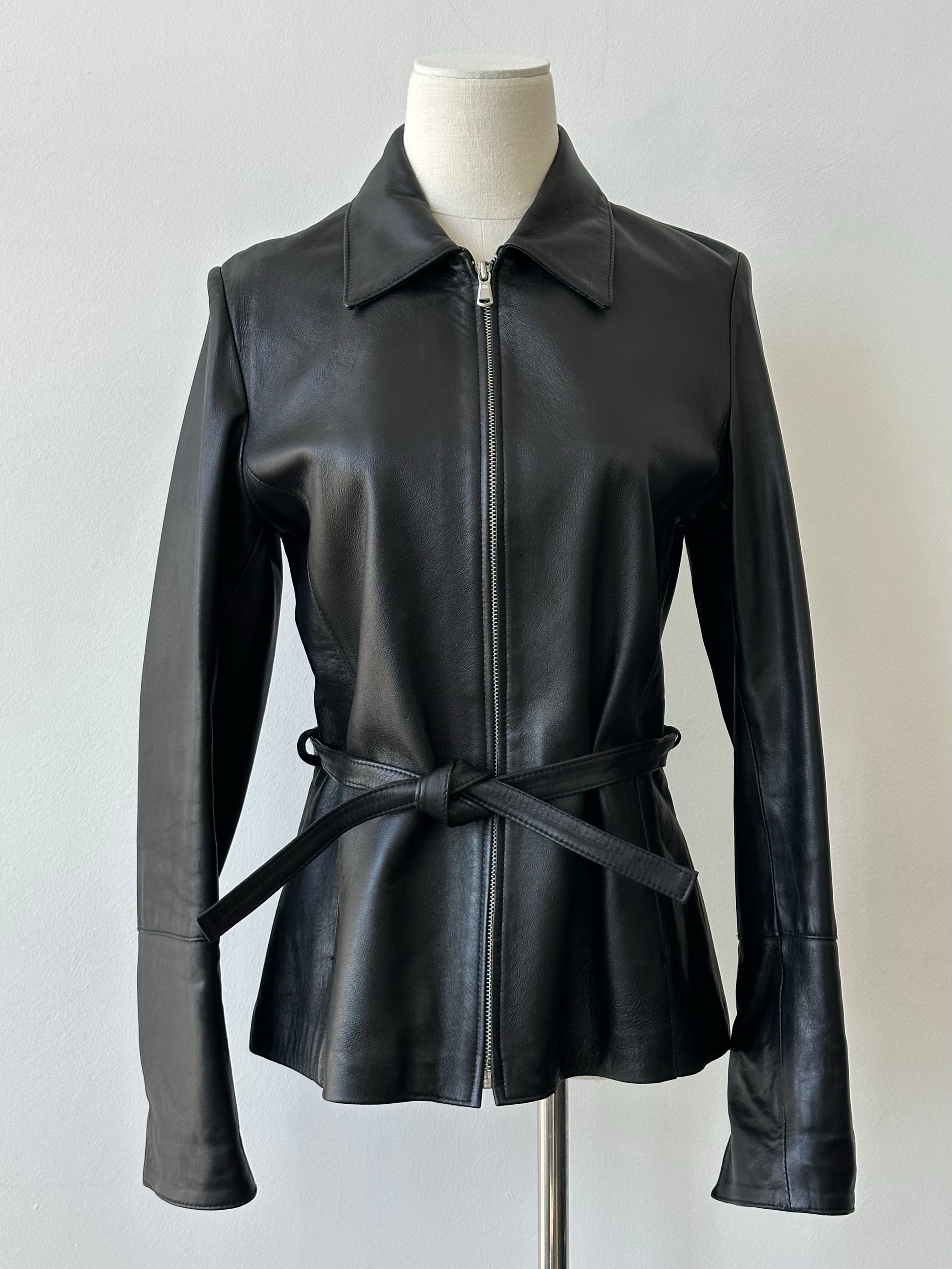 Vintage 1990s Belted Leather Jacket - S