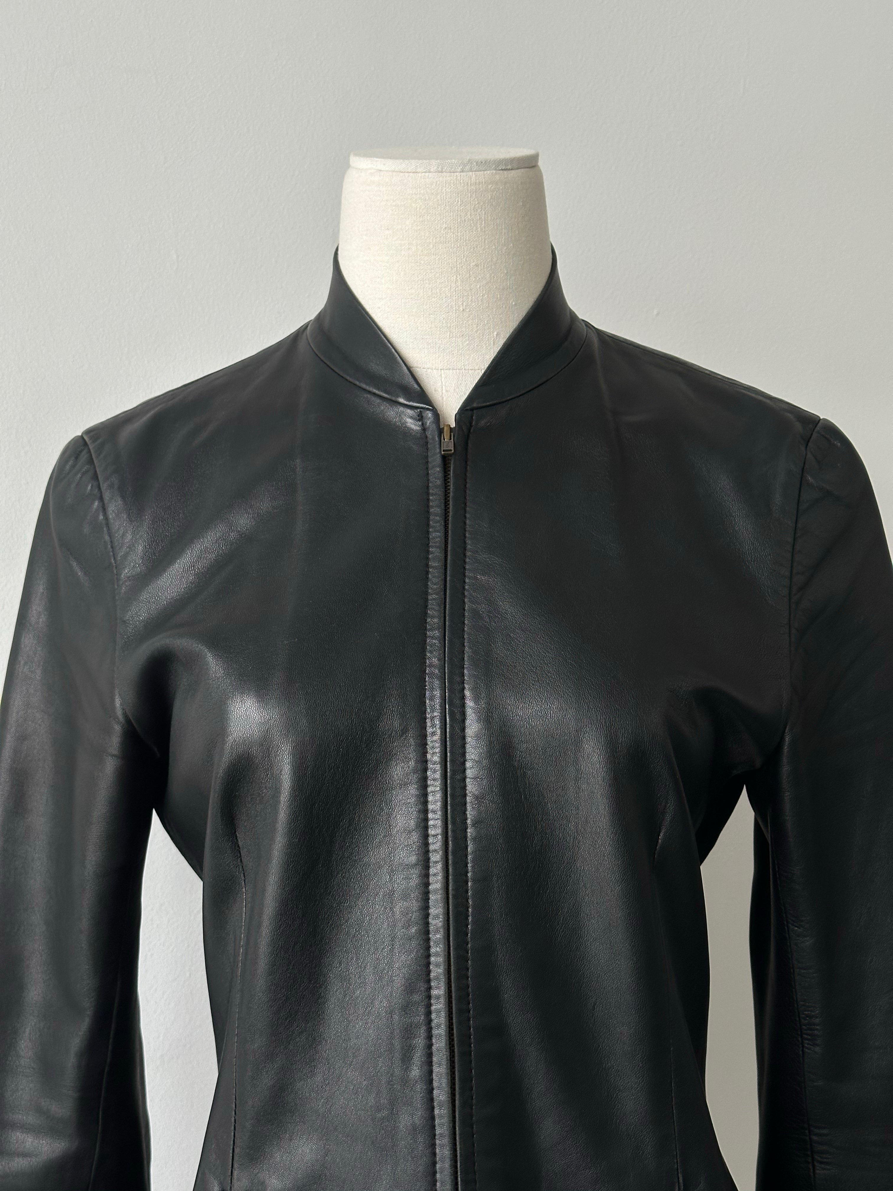 DKNY 2000s Smooth Fitted Leather Jacket - S