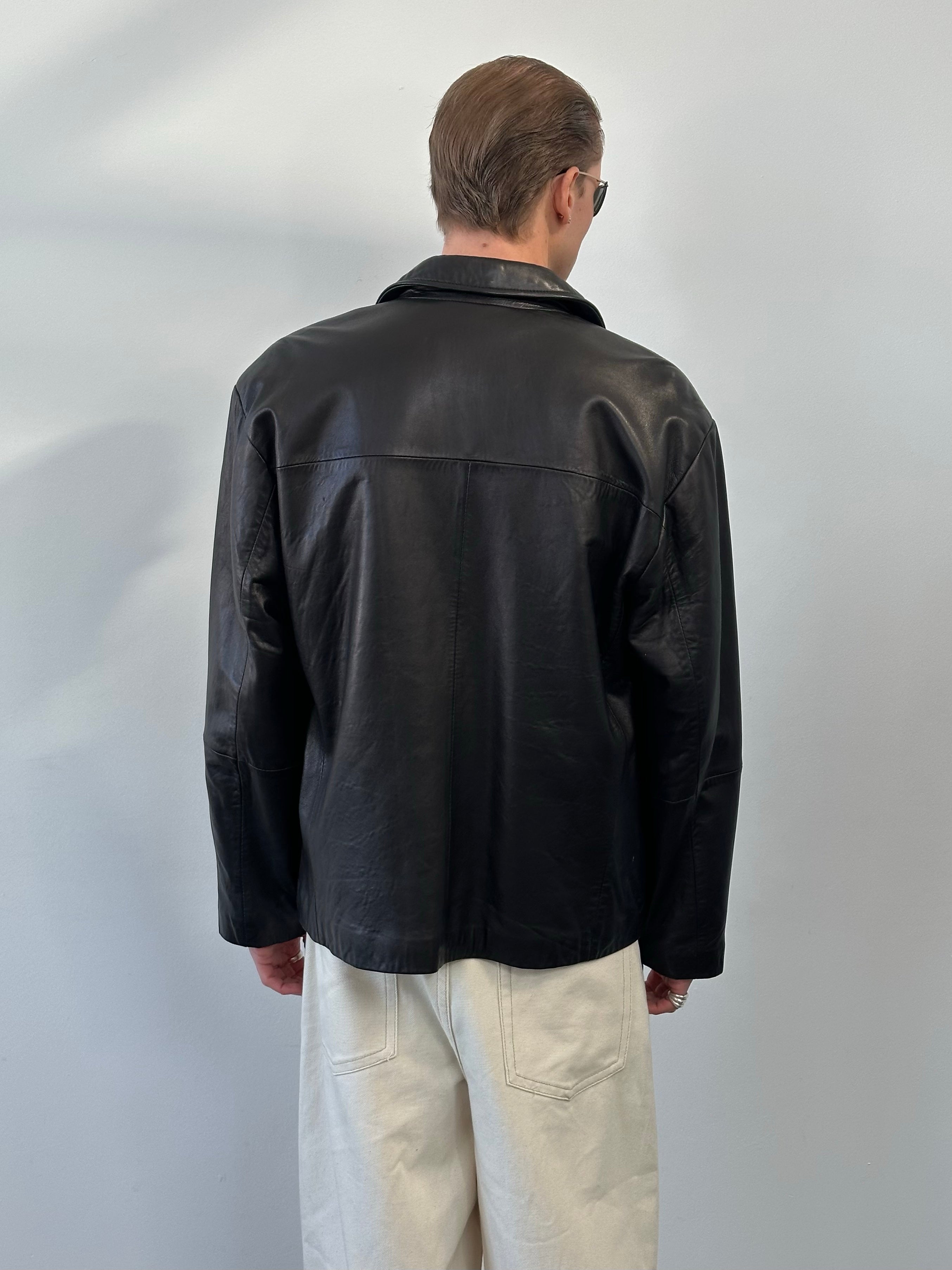 Vintage 1990s Boxy Leather Jacket - L