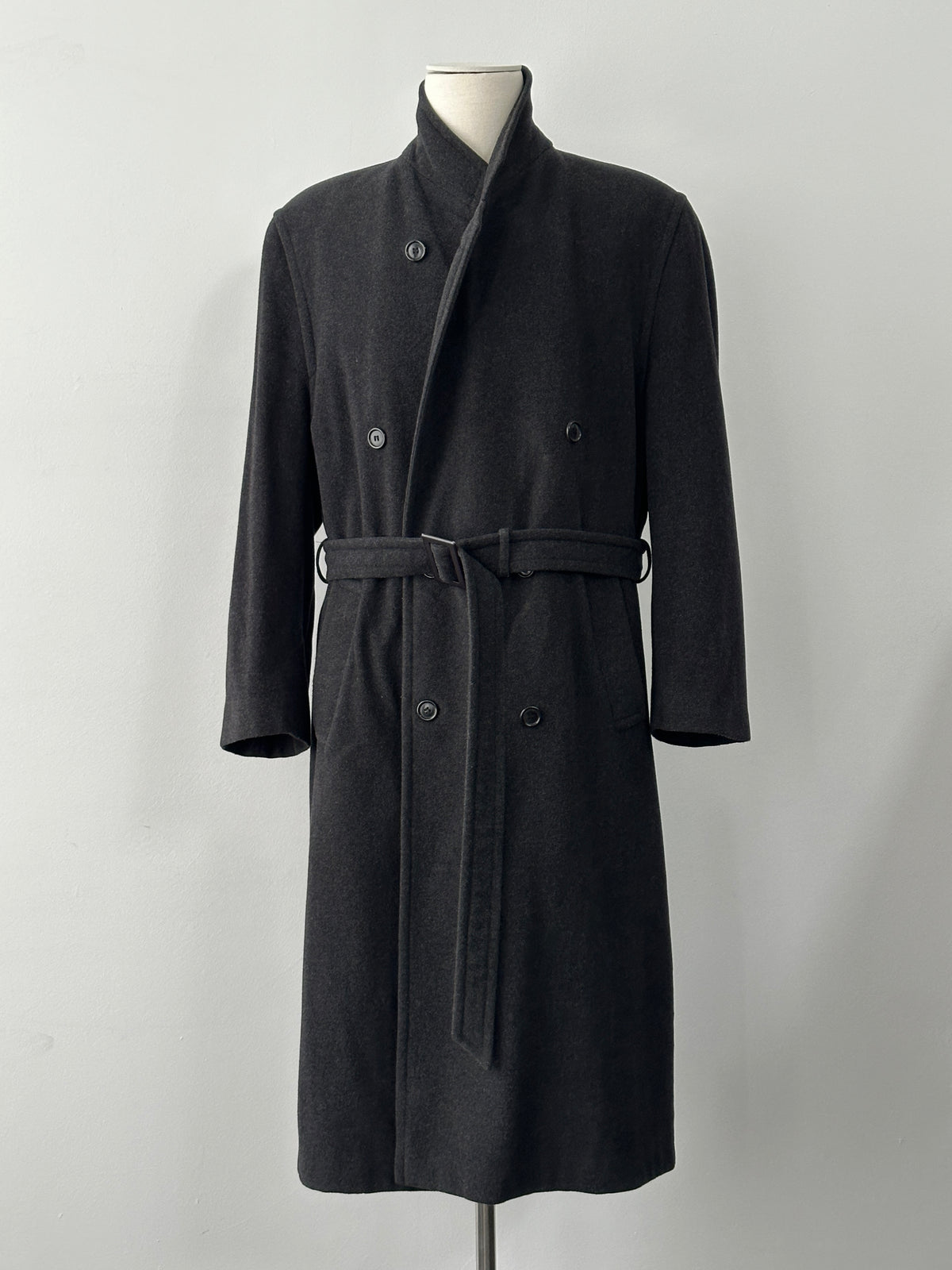 Vintage 1990s Wool Cashmere High Neck Belted Coat - L