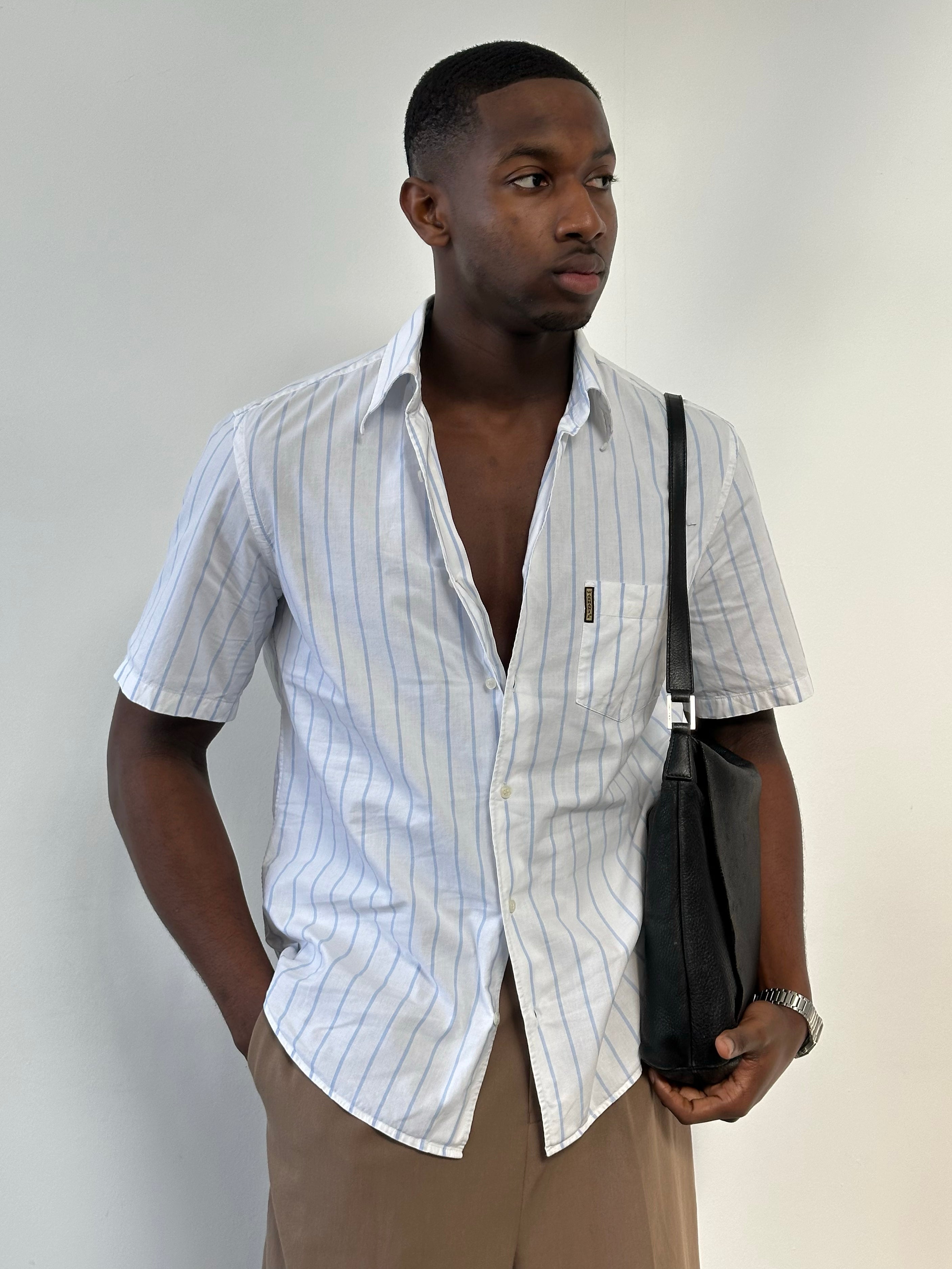 Armani Jeans 2000s Pure Cotton Striped Short Sleeve Shirt - M