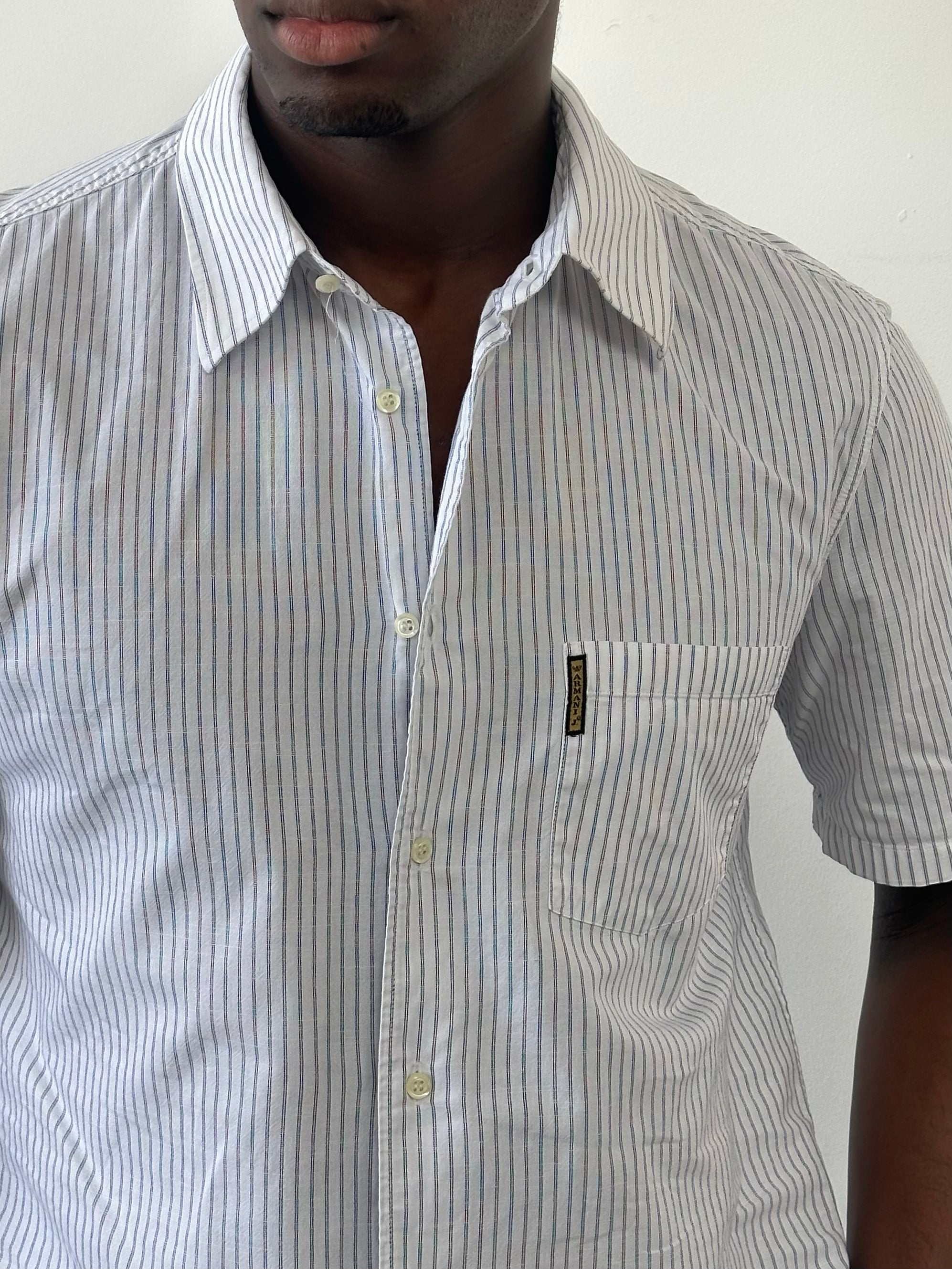 Armani Jeans 2000s Pure Cotton Striped Short Sleeve Shirt - M